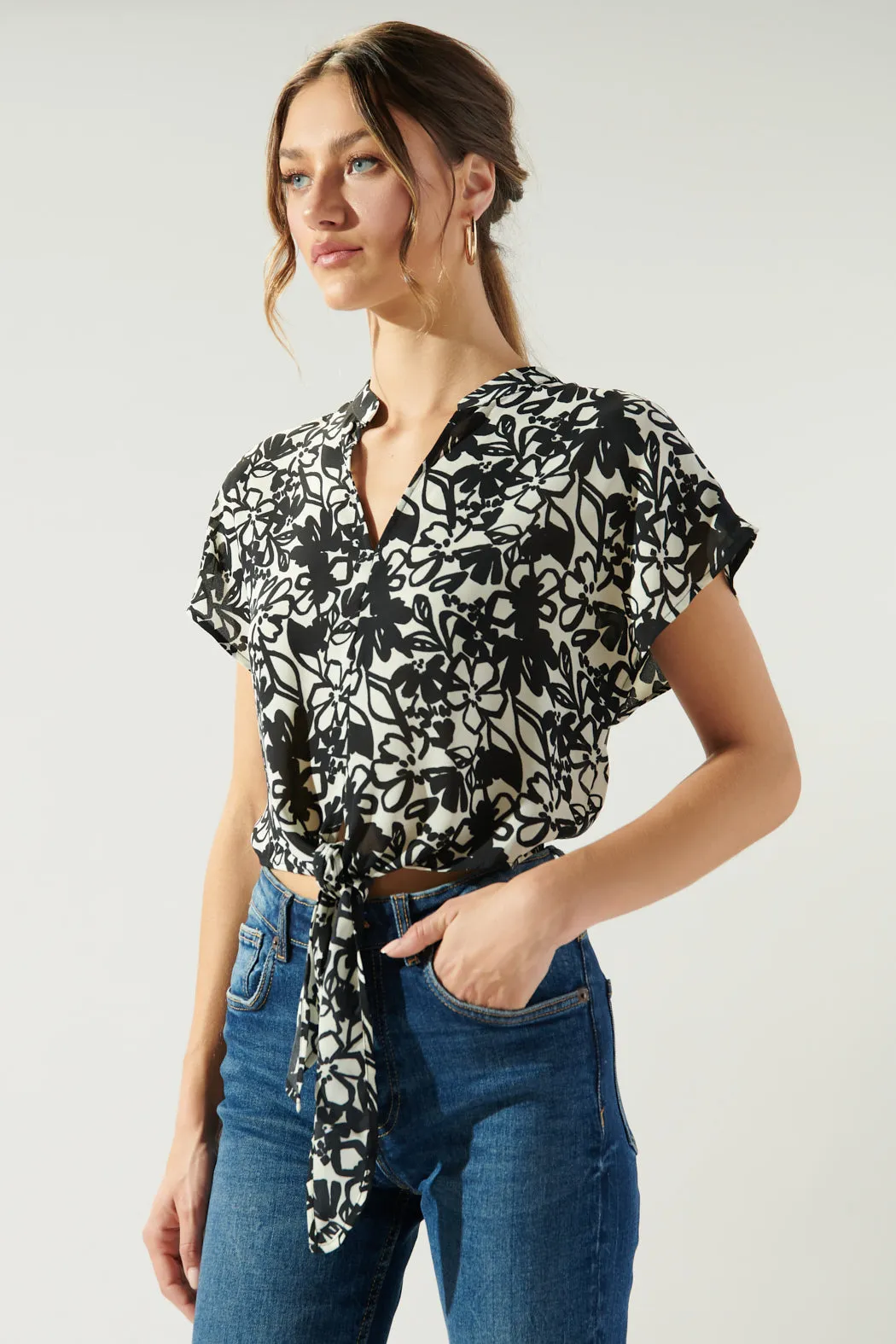 Bona Vista Floral Crofton Tie Front Crop Top