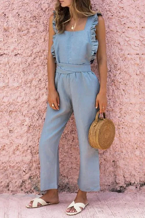 Bow Ruffled Backless Jumpsuit