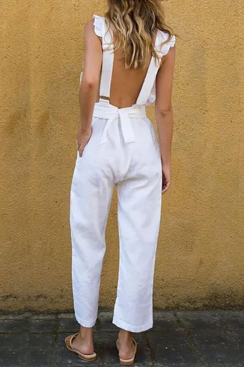 Bow Ruffled Backless Jumpsuit