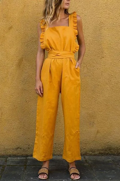 Bow Ruffled Backless Jumpsuit