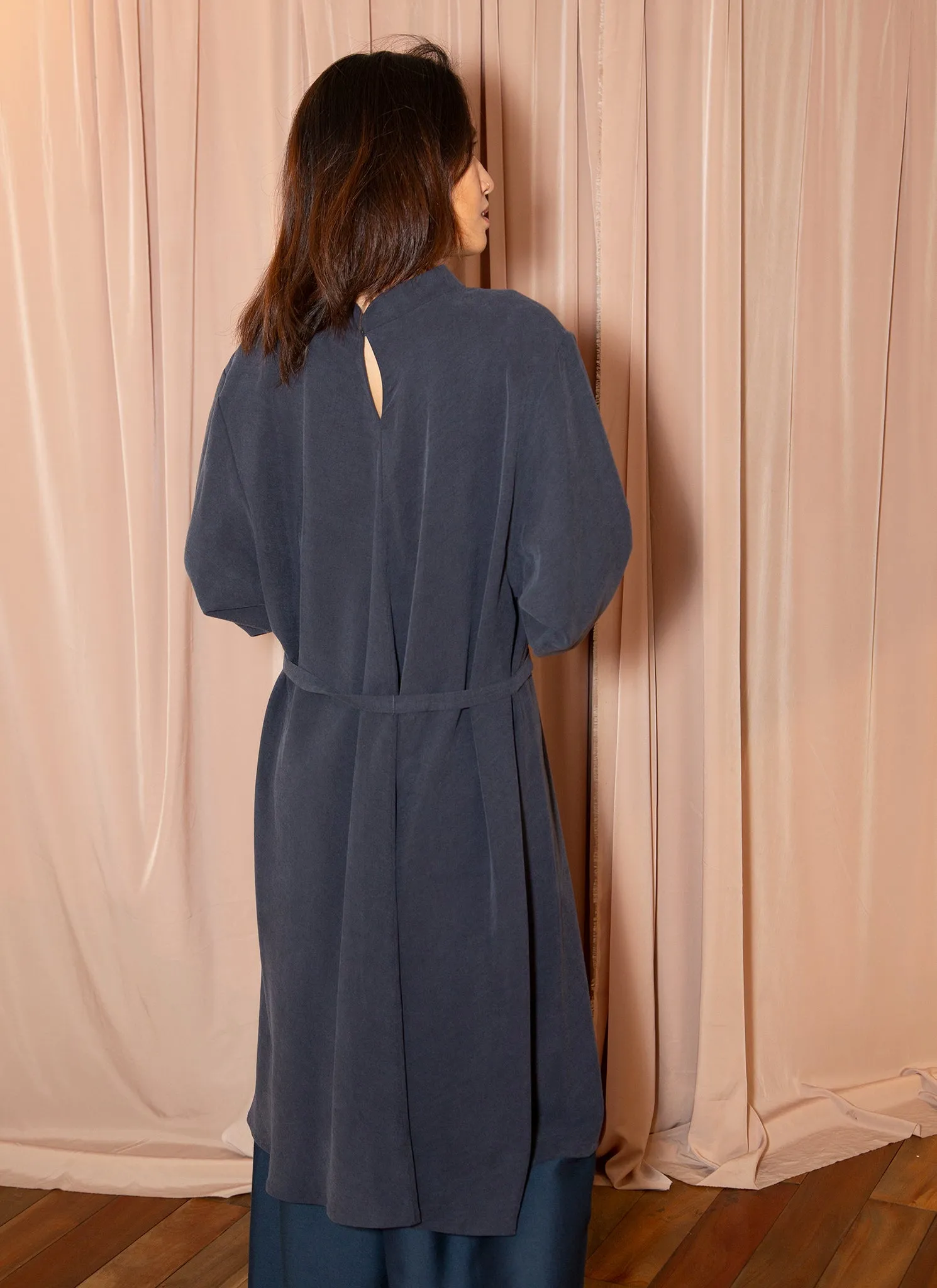 Branch Boxy A-Line Dress in Dark Blue