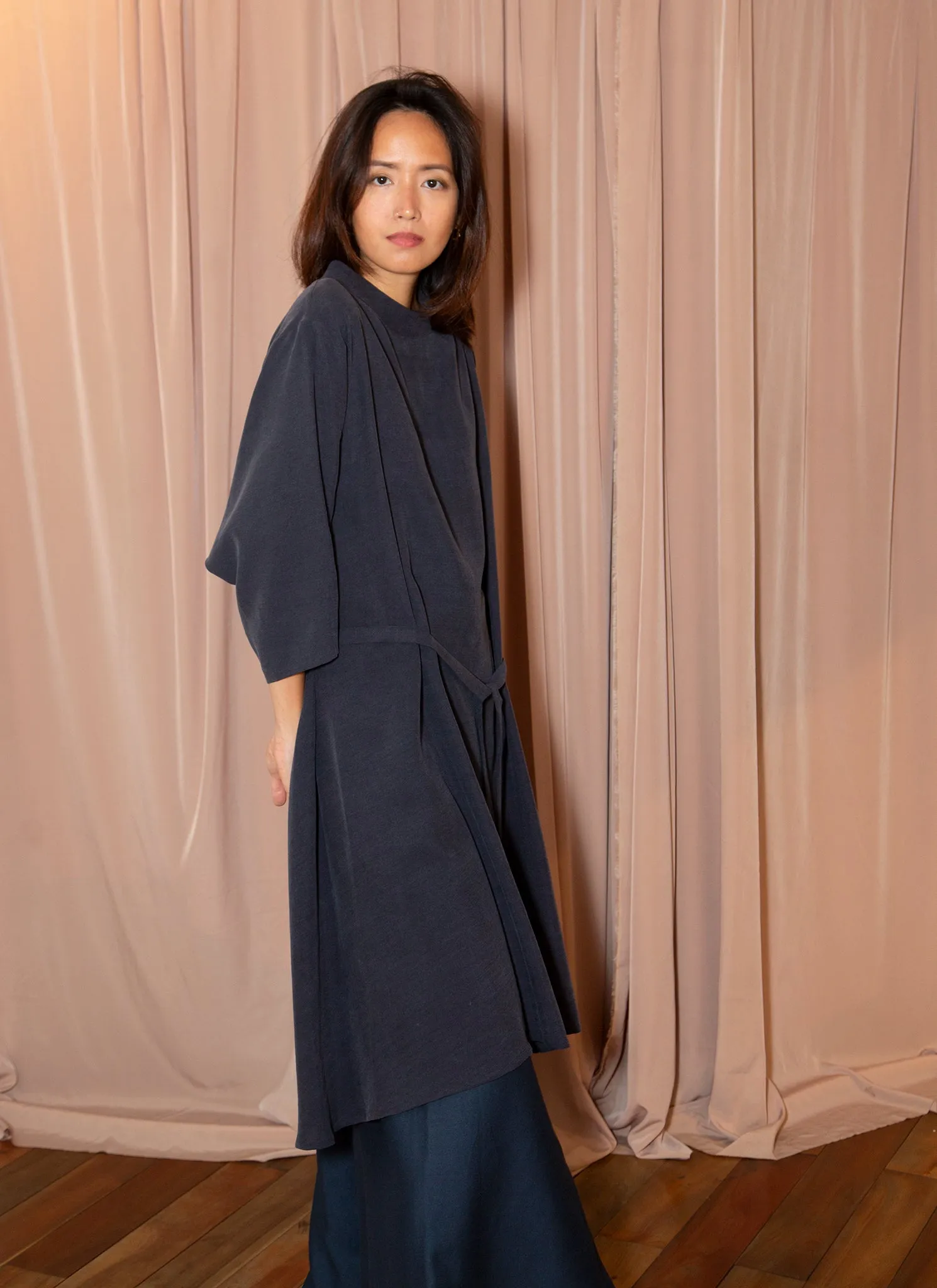 Branch Boxy A-Line Dress in Dark Blue