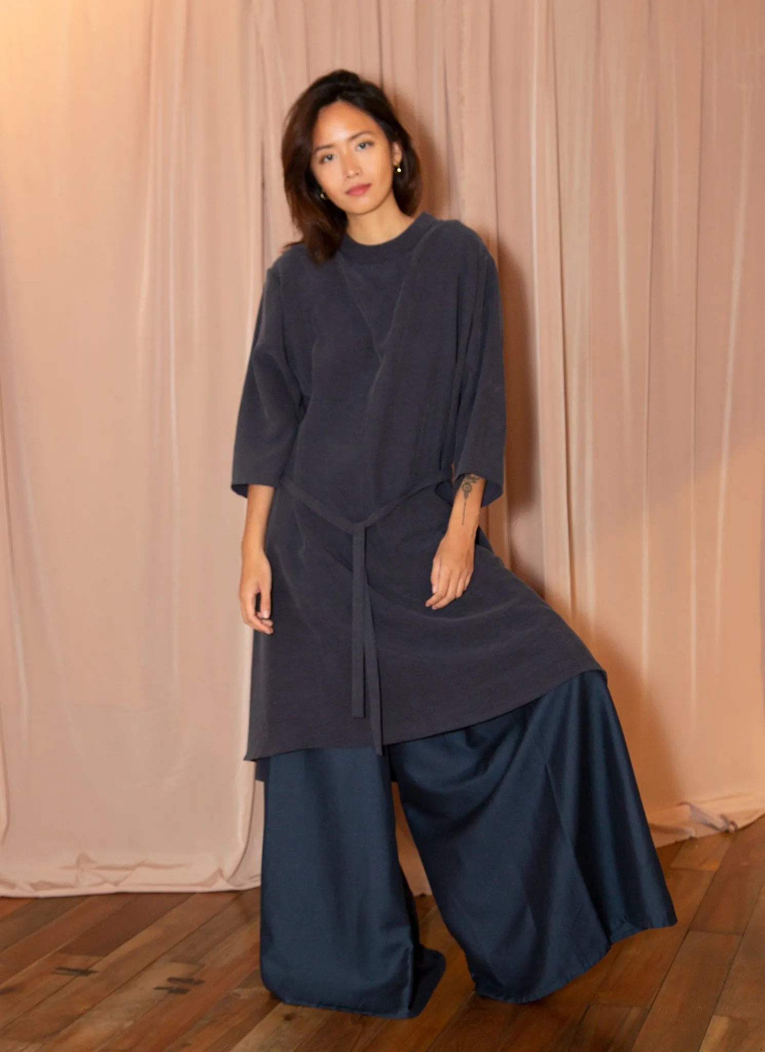 Branch Boxy A-Line Dress in Dark Blue