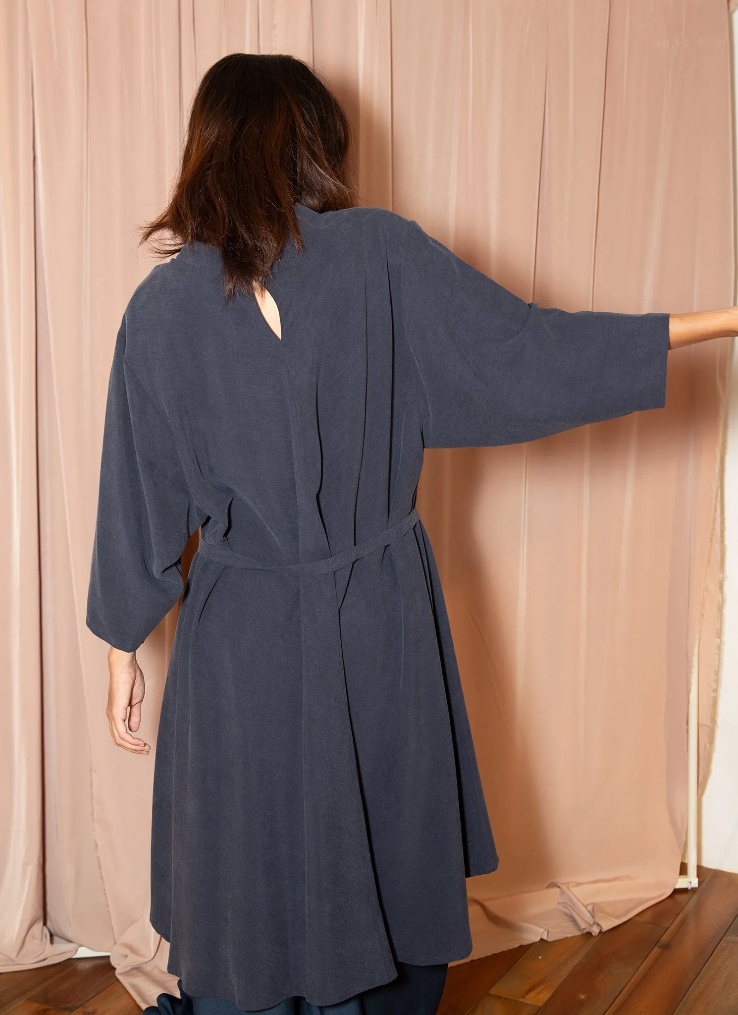 Branch Boxy A-Line Dress in Dark Blue