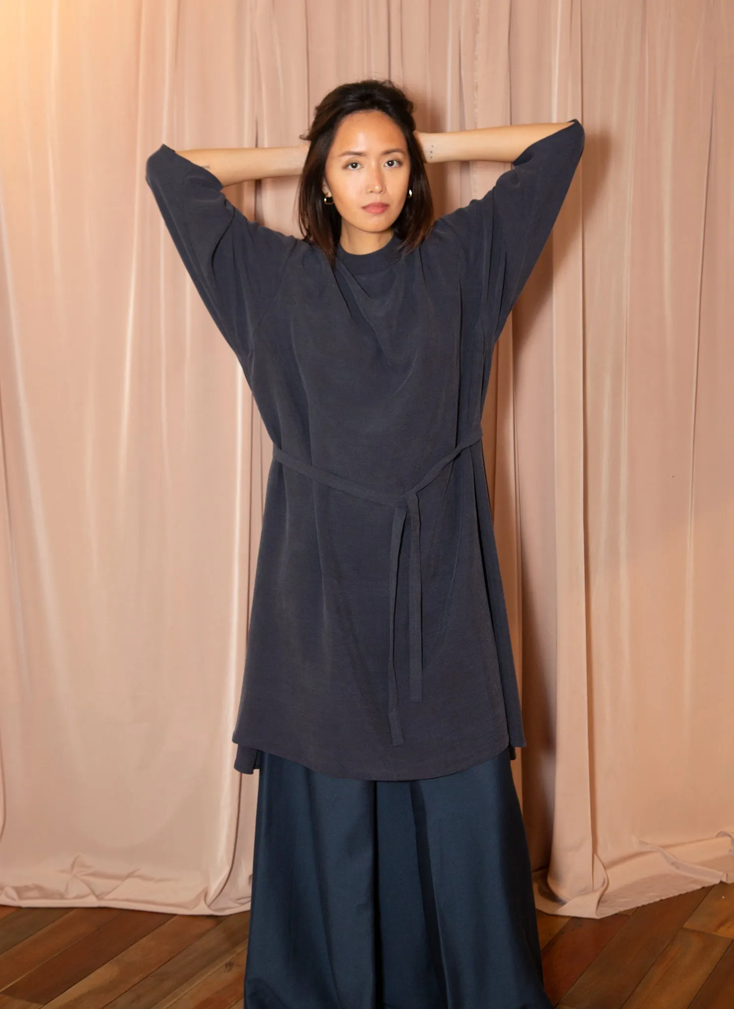 Branch Boxy A-Line Dress in Dark Blue