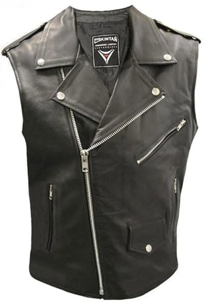 Brando Sleeveless Biker Vest - Skintan Leather