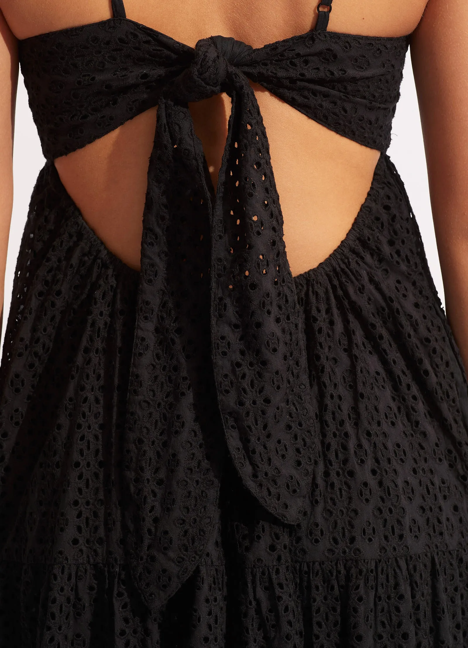 Broderie Anglaise Tiered Maxi Dress - Black