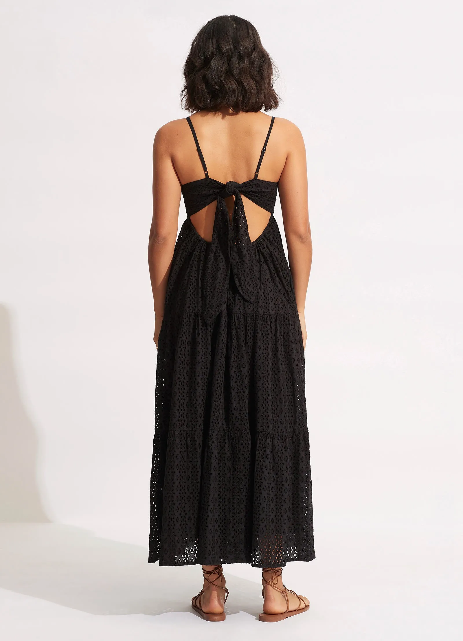 Broderie Anglaise Tiered Maxi Dress - Black