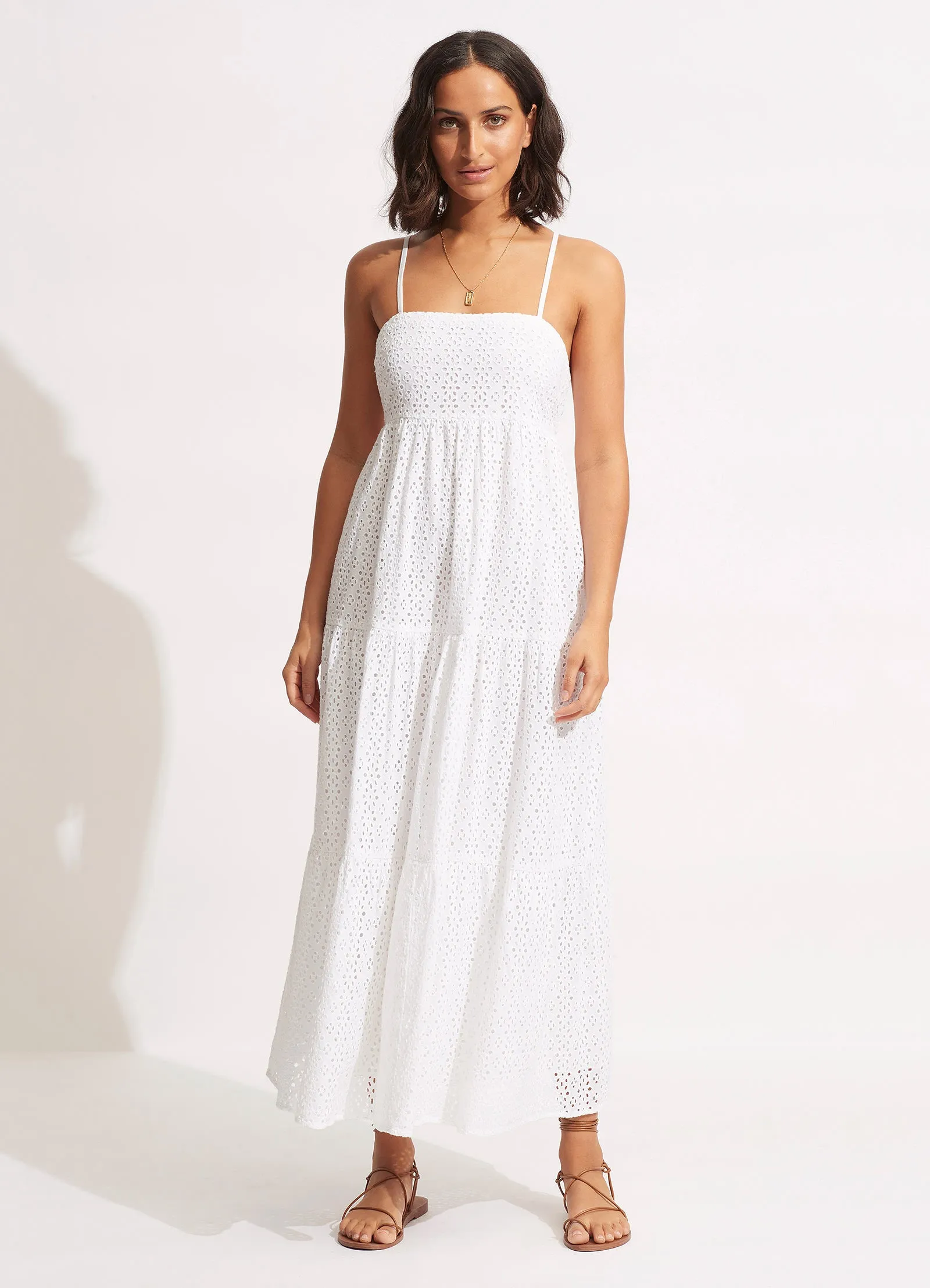 Broderie Anglaise Tiered Maxi Dress - White