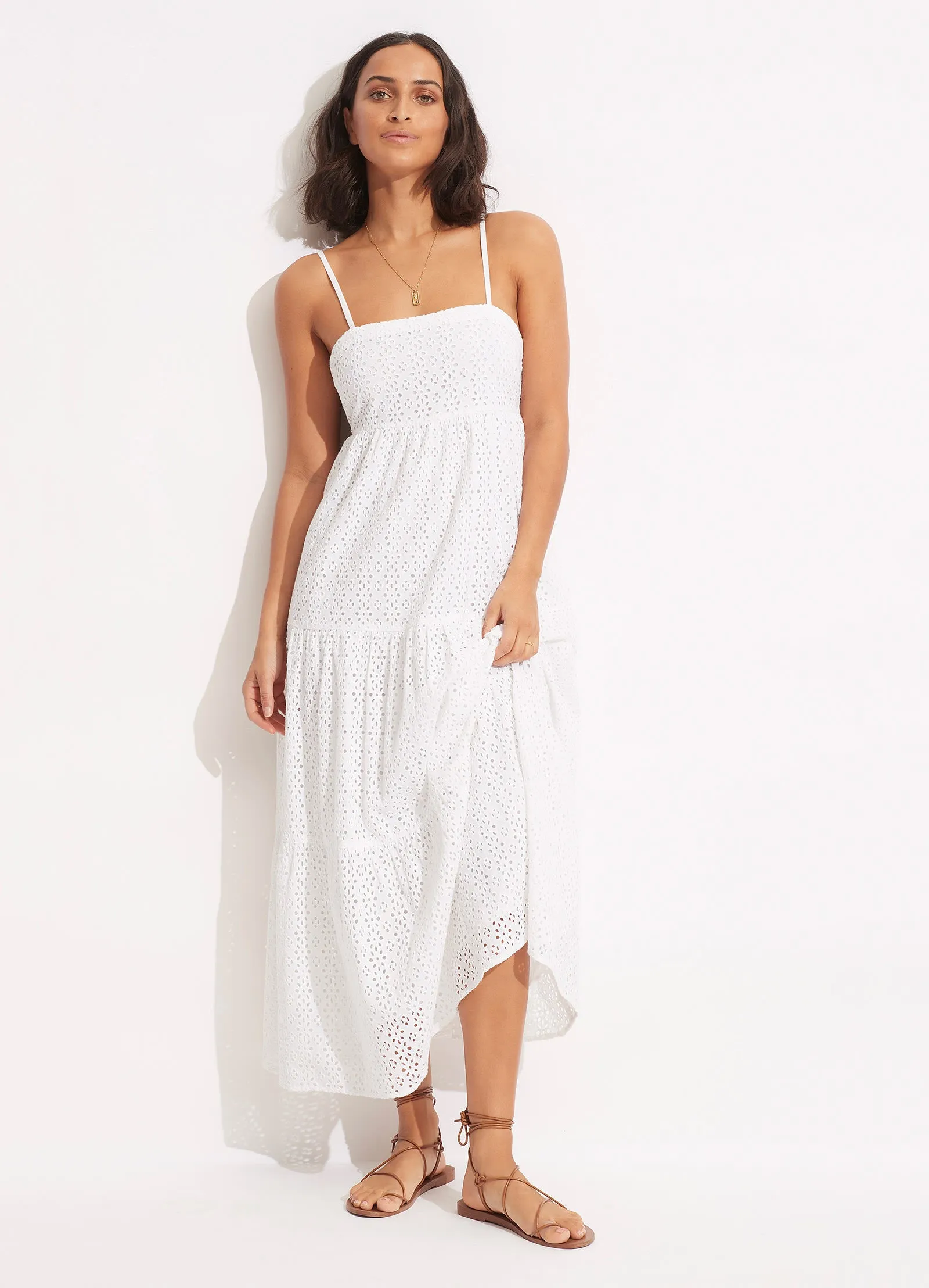 Broderie Anglaise Tiered Maxi Dress - White