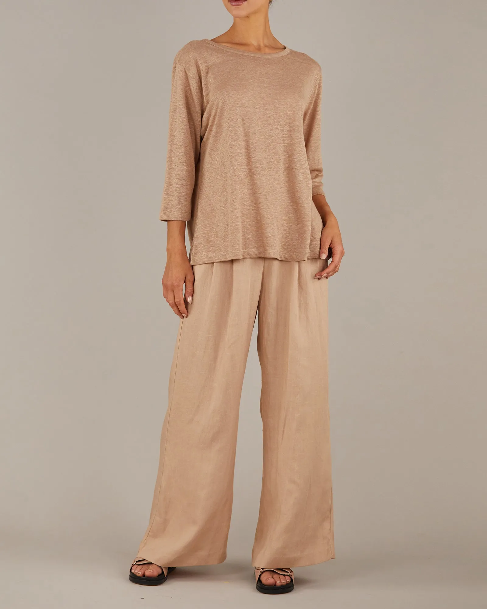 Bronte Linen Jersey Top - Chocolate