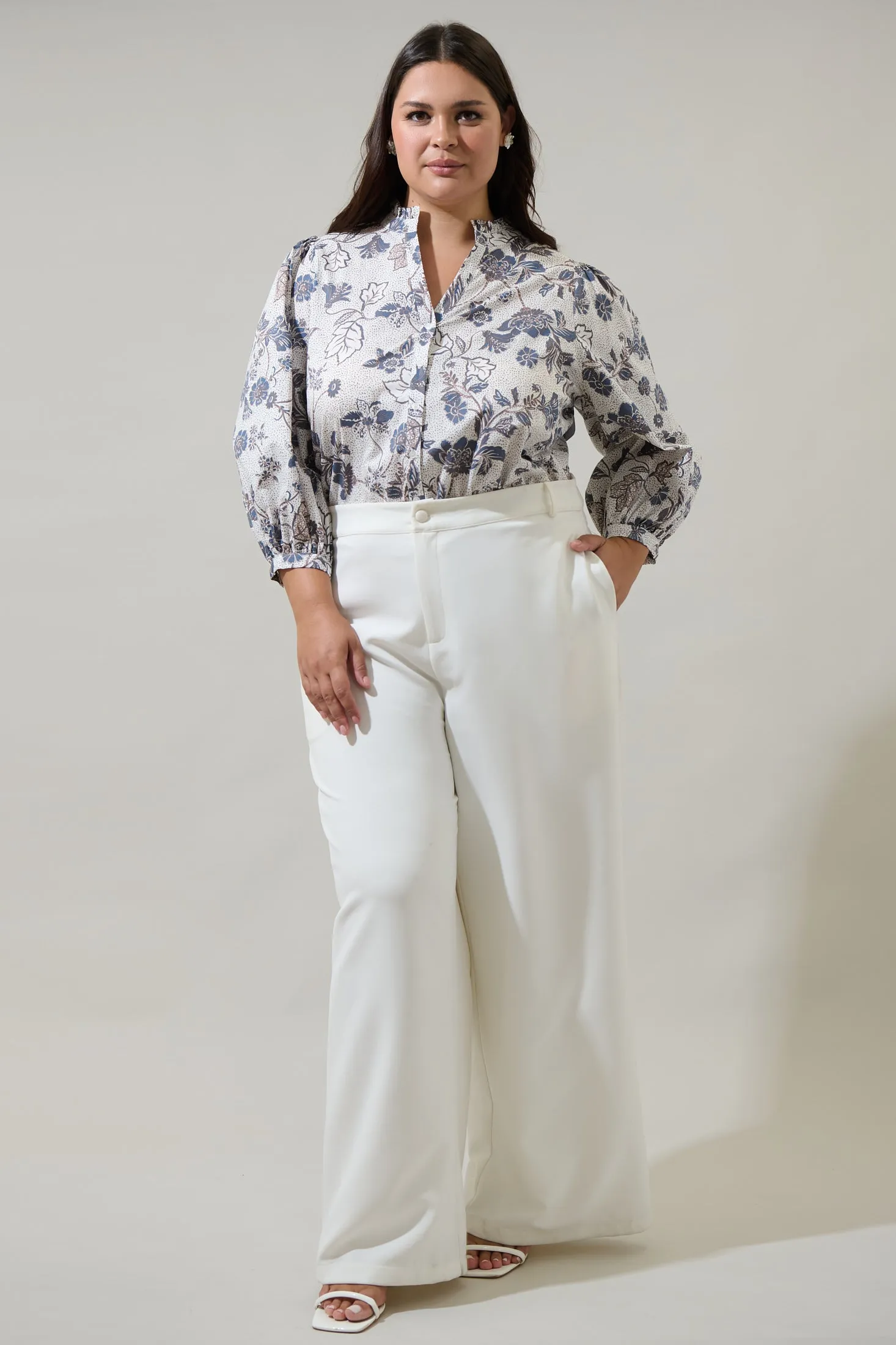 Bryony Floral Ima Button Up Top Curve