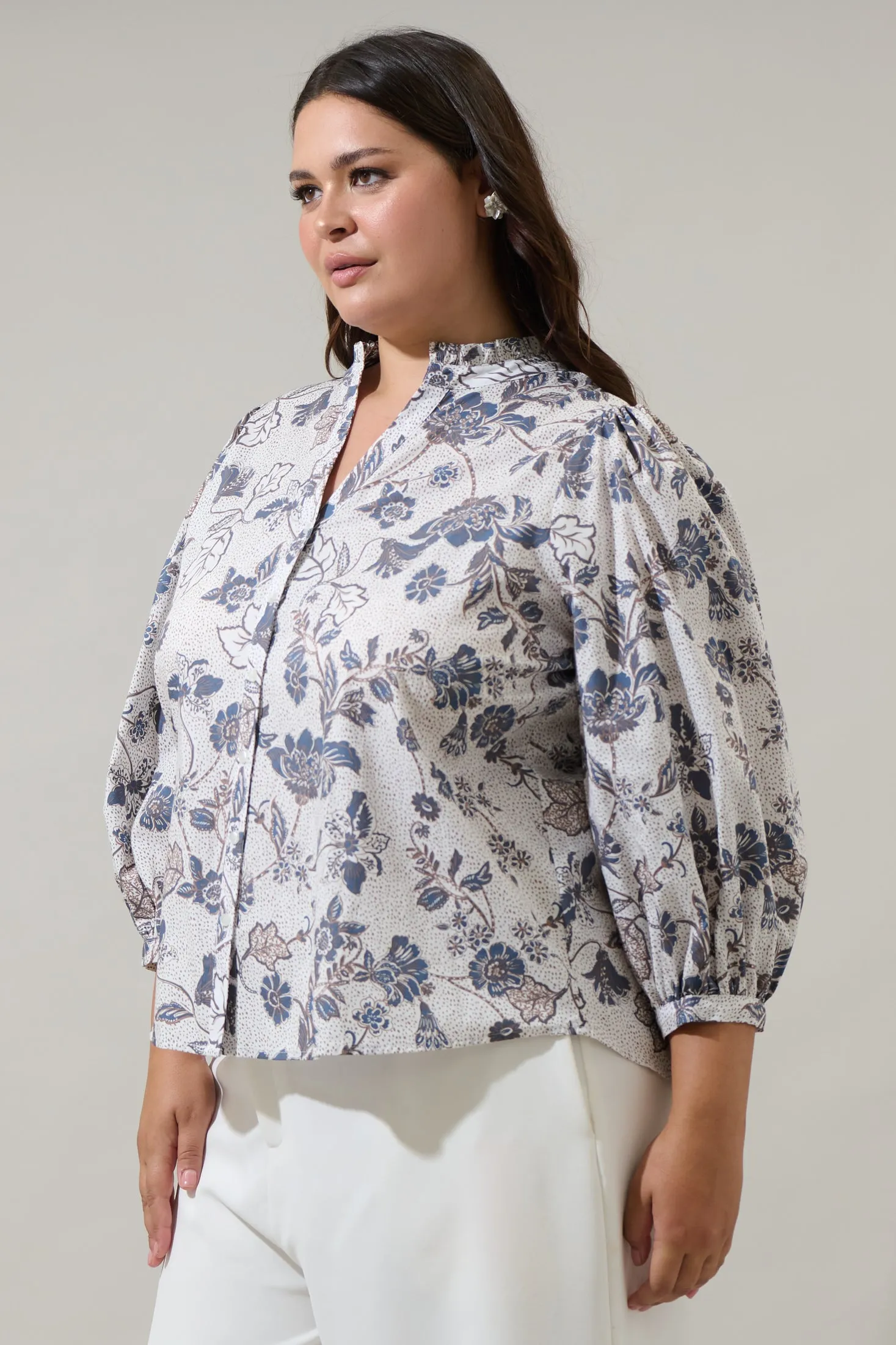 Bryony Floral Ima Button Up Top Curve