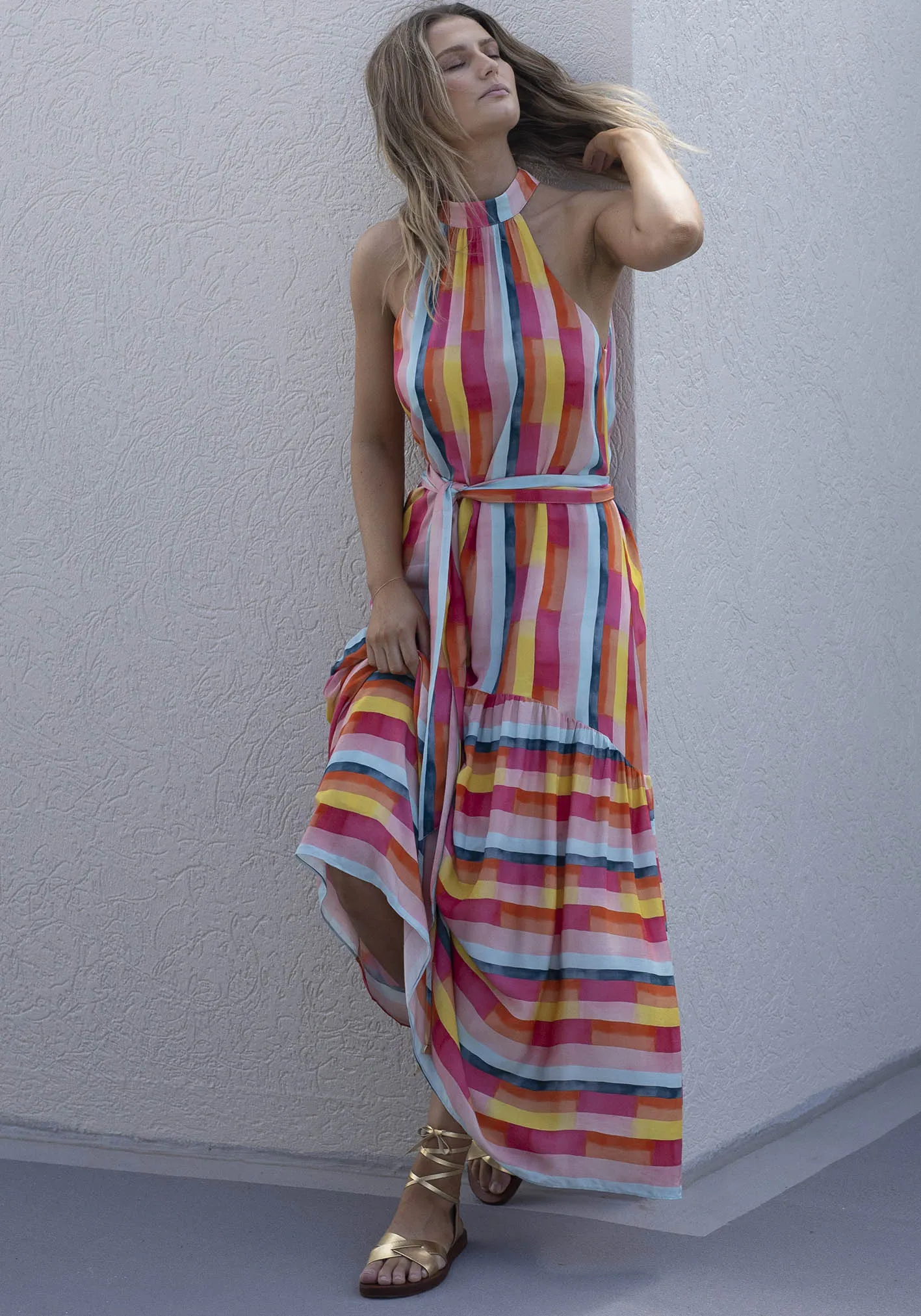 Casino Stripe Halter Maxi Dress