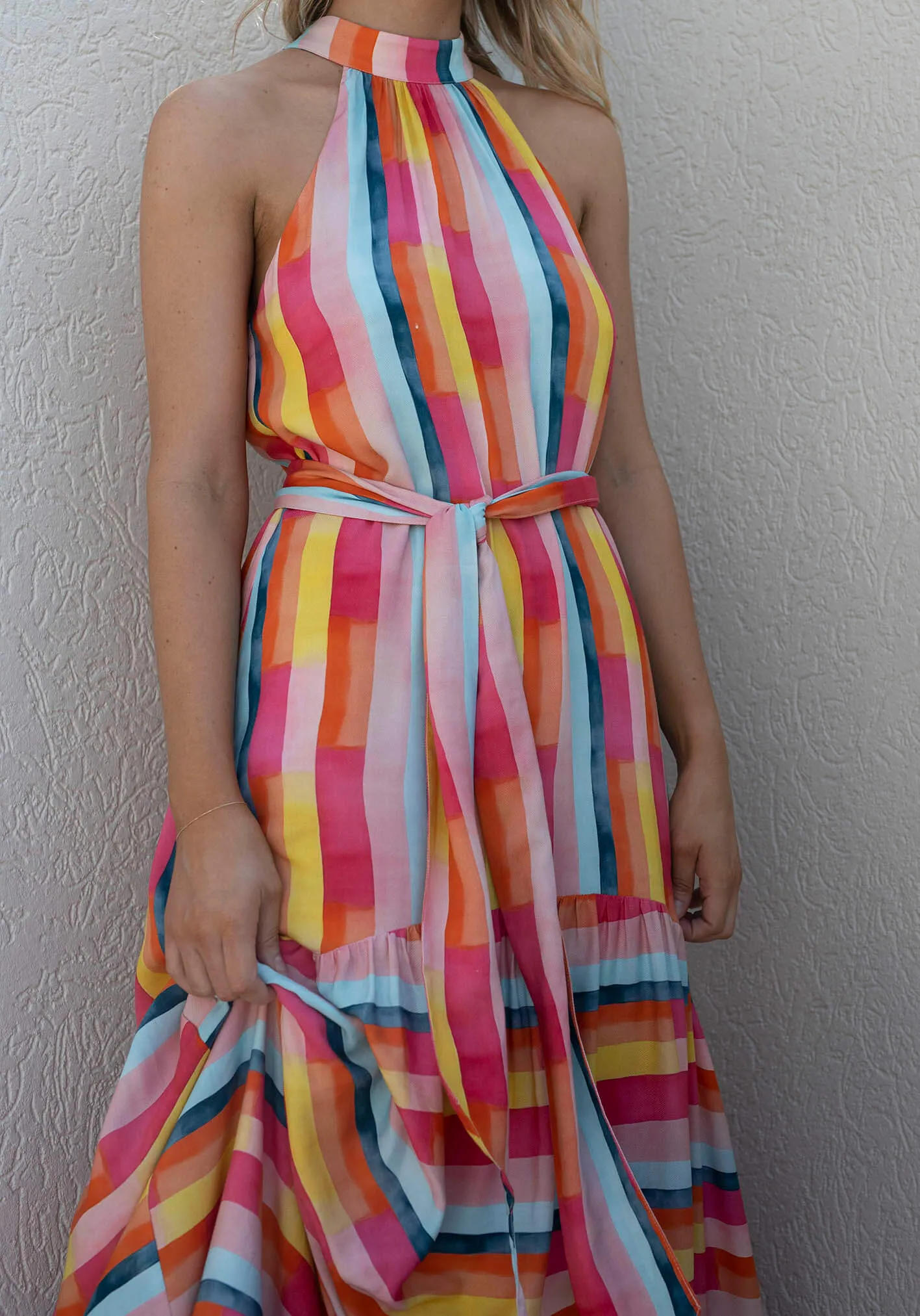 Casino Stripe Halter Maxi Dress