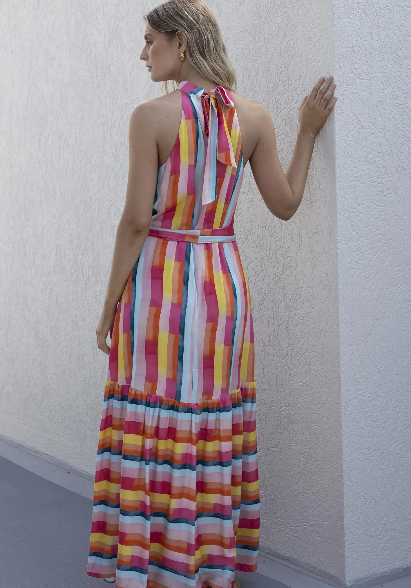 Casino Stripe Halter Maxi Dress