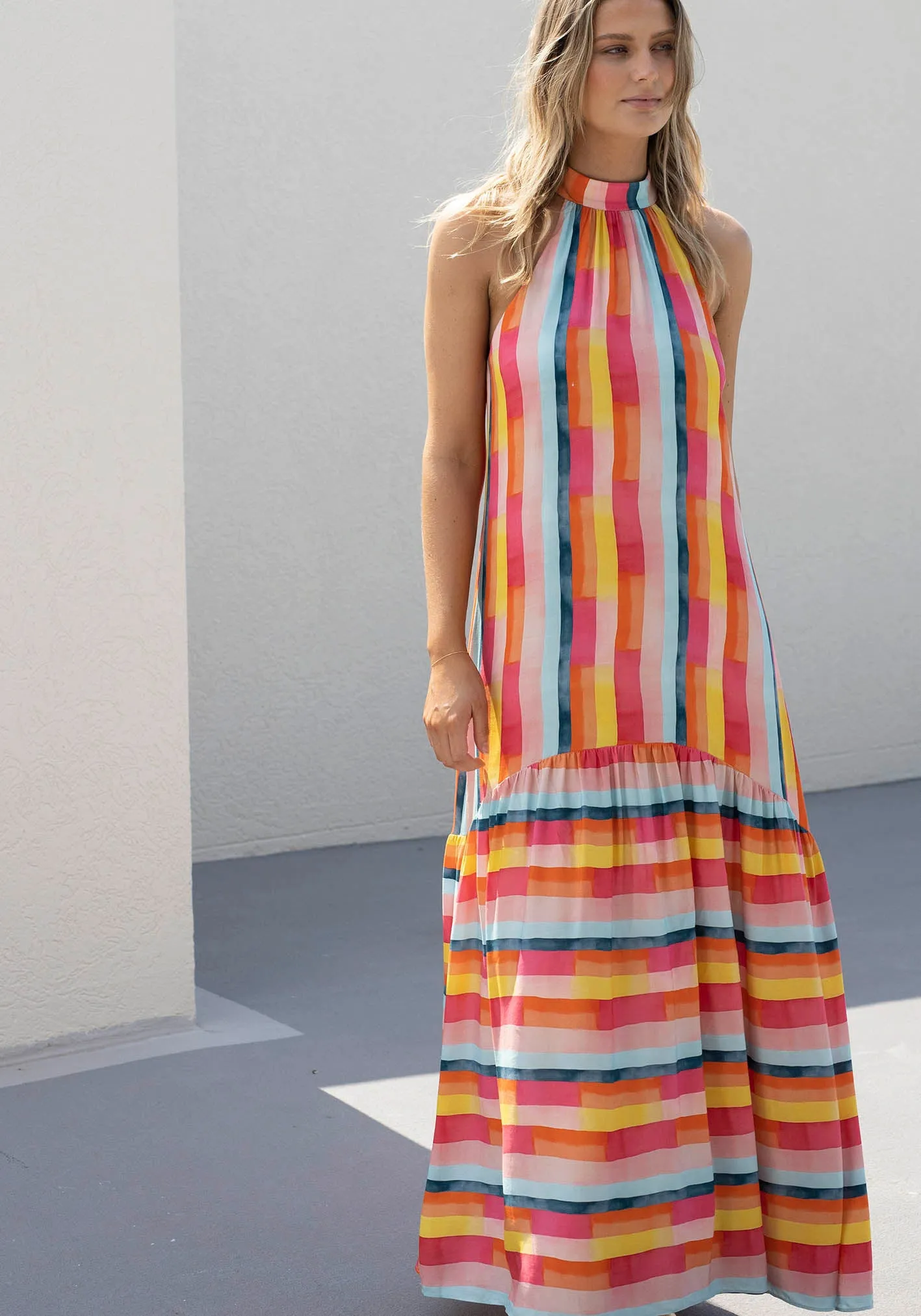 Casino Stripe Halter Maxi Dress