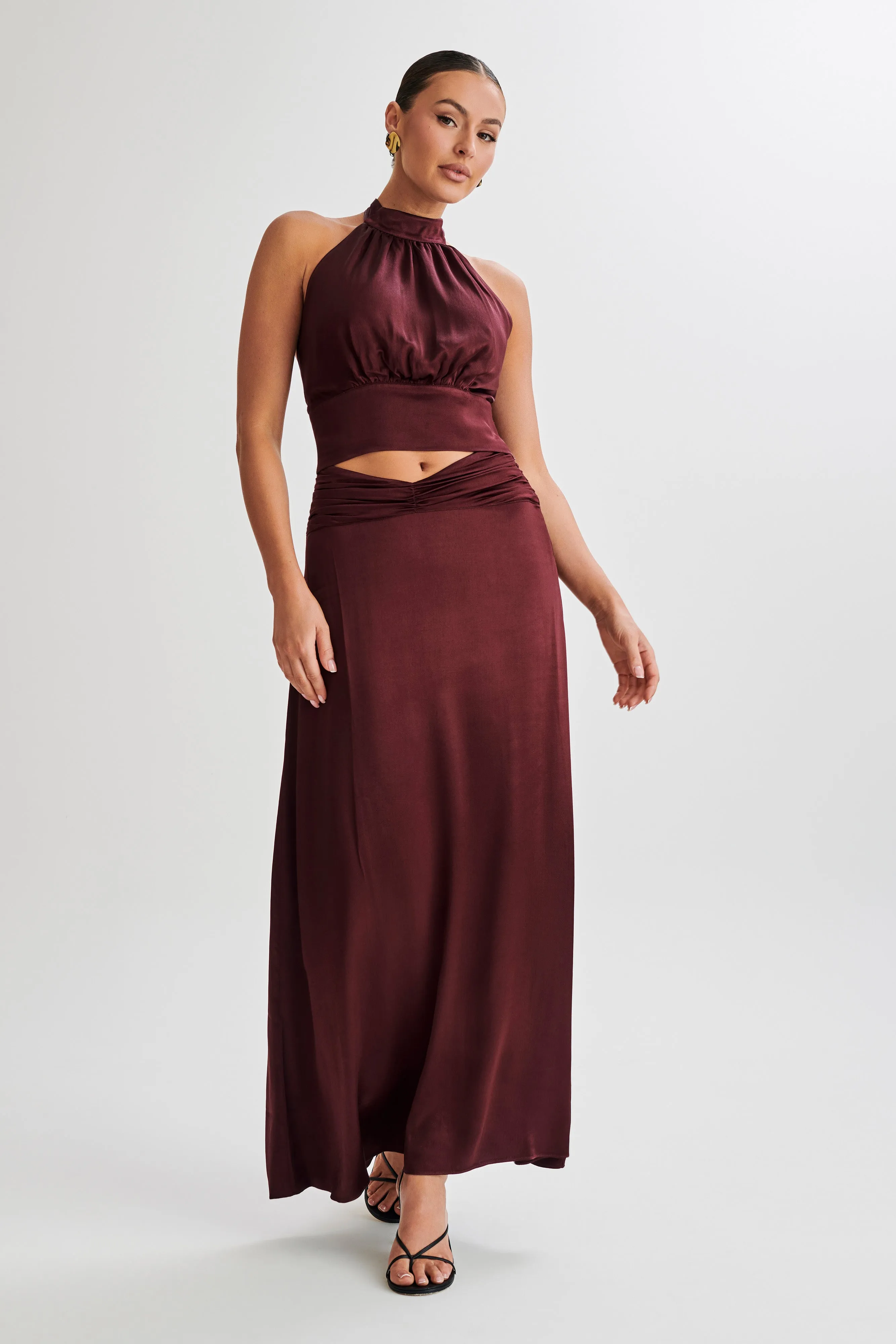 Clara Satin Halter Top - Plum