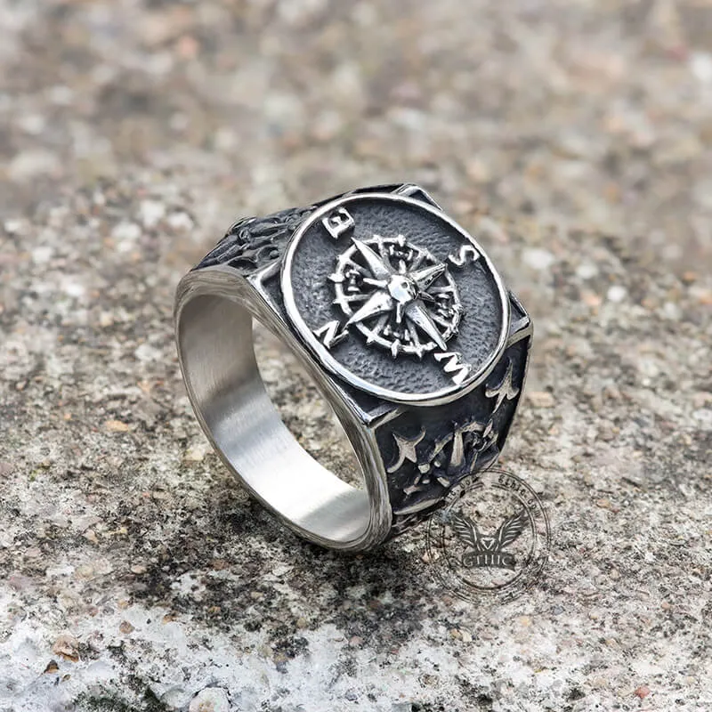 Compass Design Stainless Steel Marine Ring