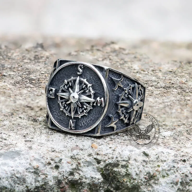 Compass Design Stainless Steel Marine Ring