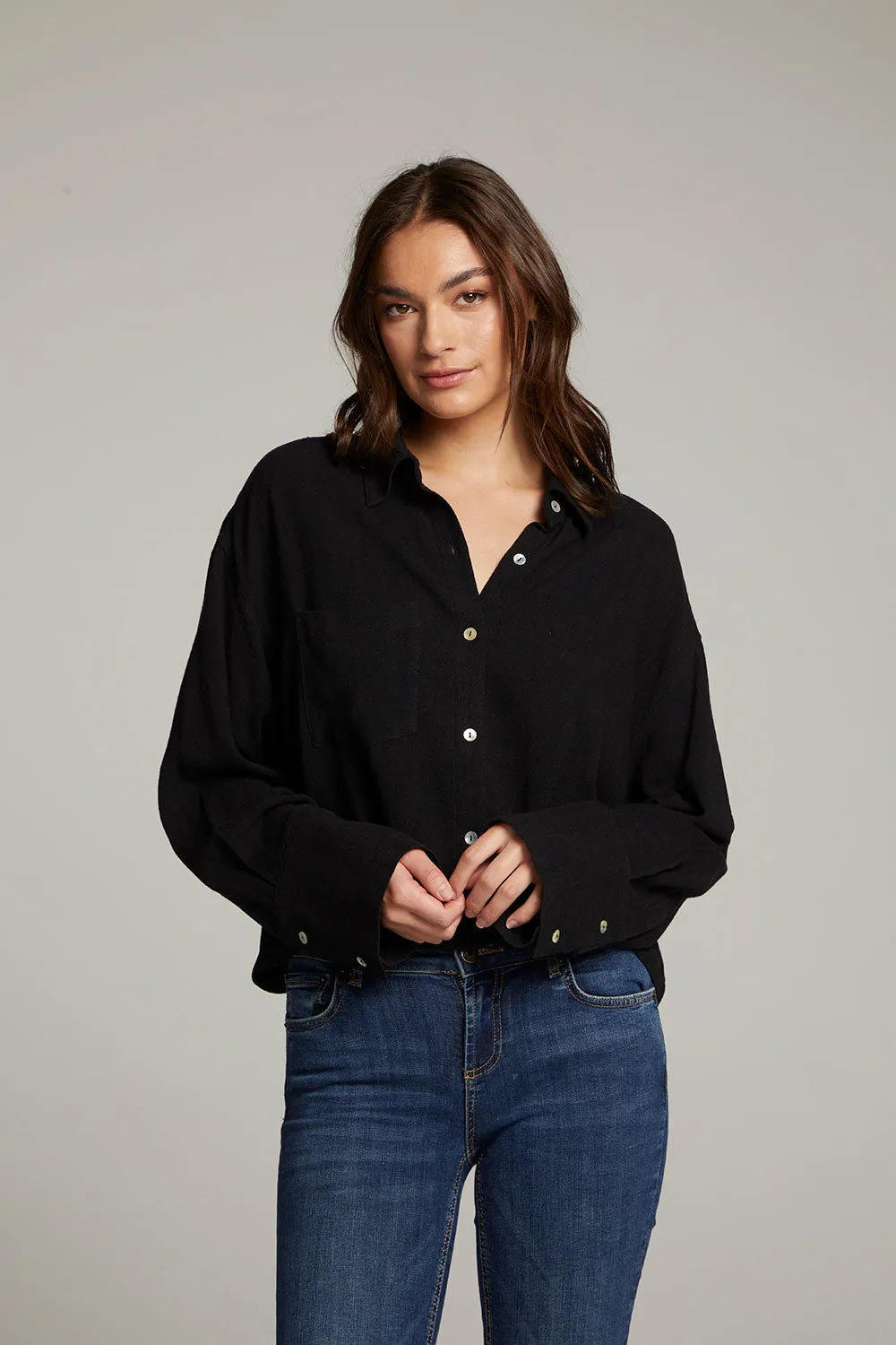 Coral True Black Button Up Top