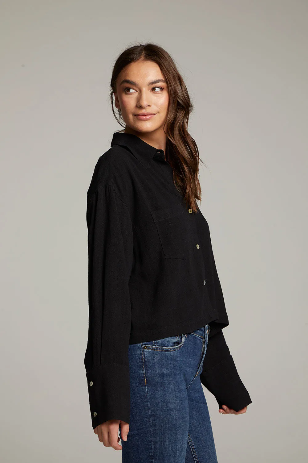 Coral True Black Button Up Top