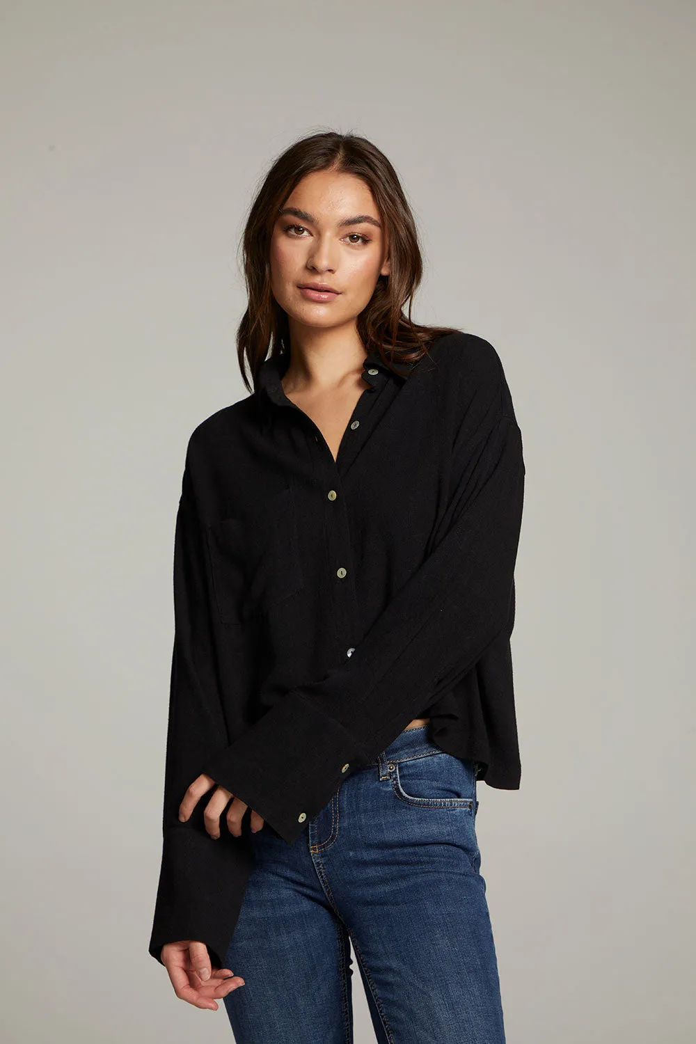 Coral True Black Button Up Top