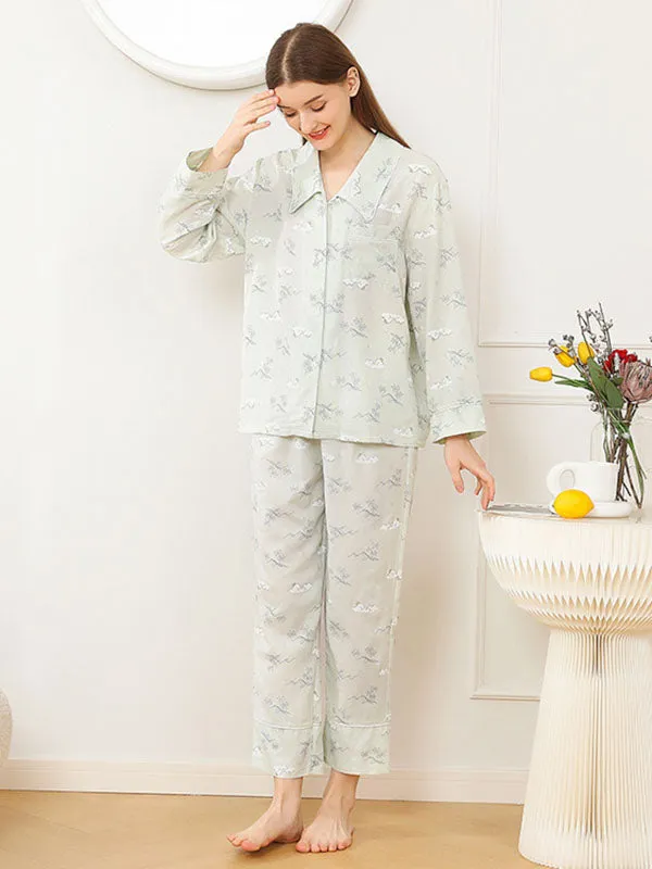 Cotton Print Pocket Shirt Pjamas Set