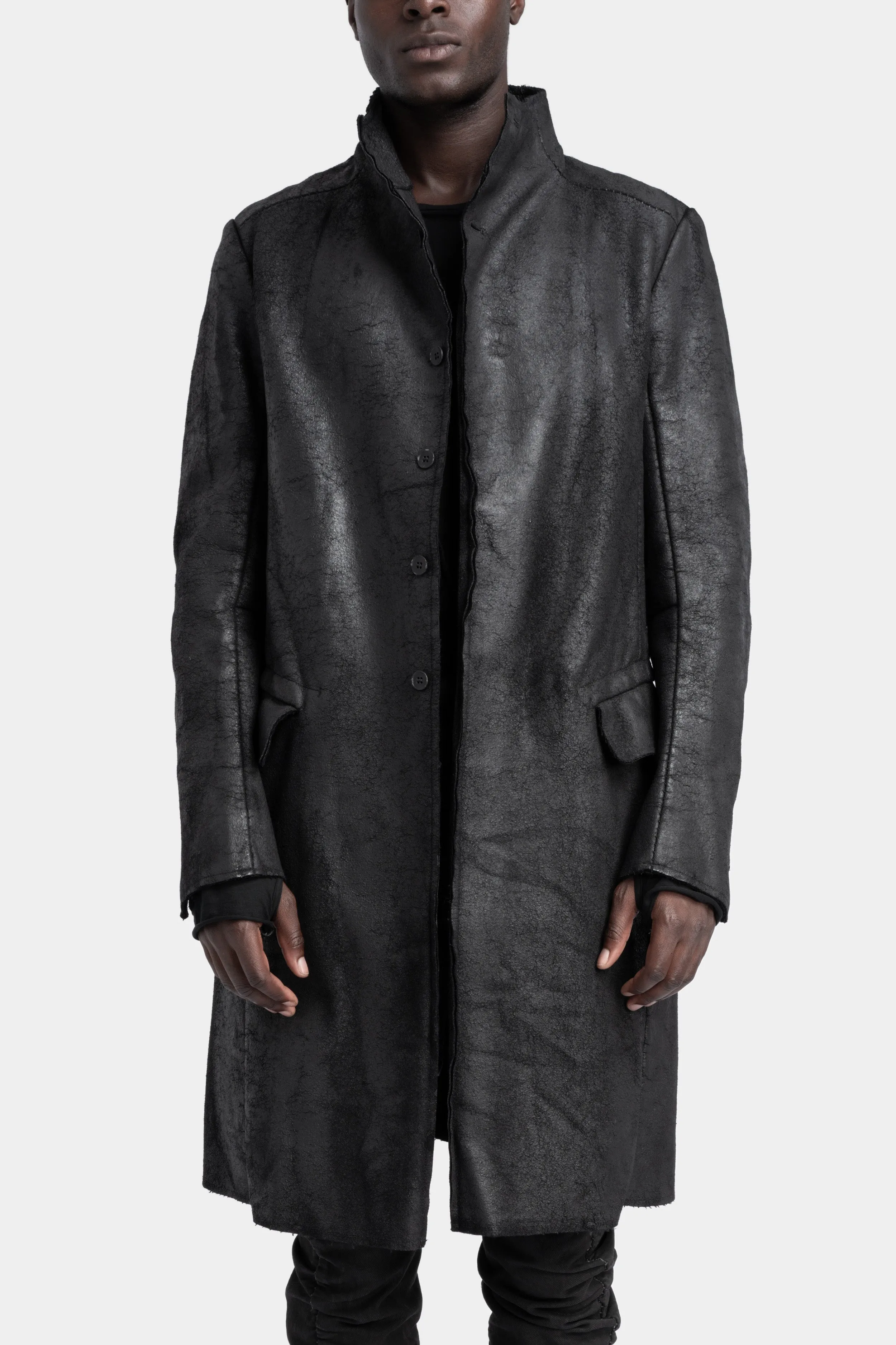 Crackled coated wool coat