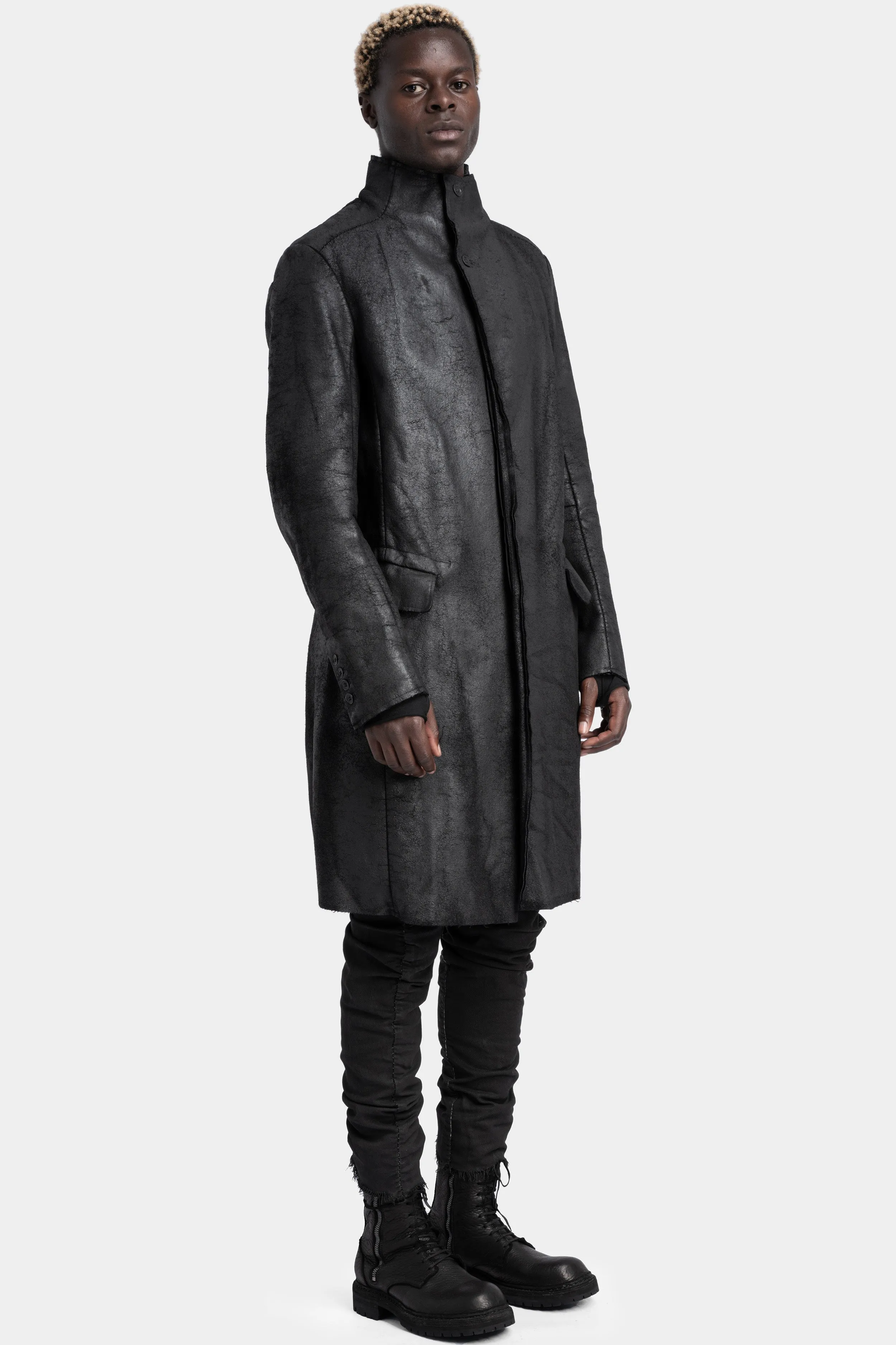 Crackled coated wool coat