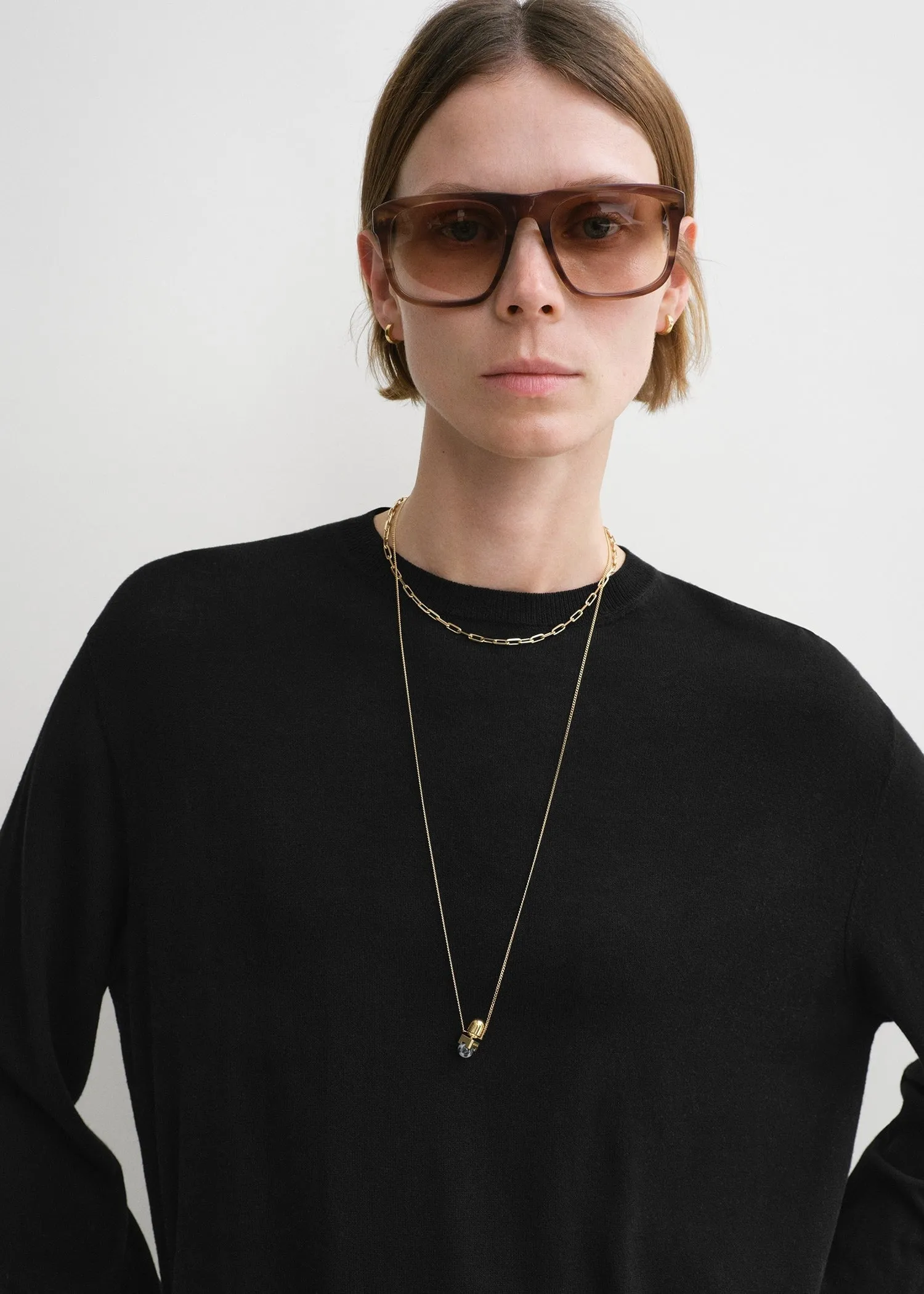 Crew-neck silk cashmere knit black