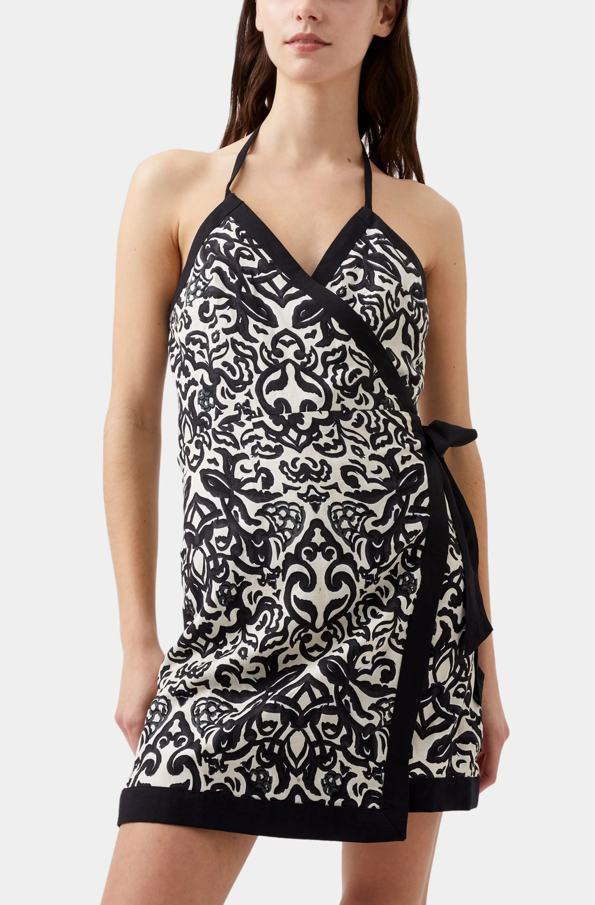 Cristyn Birdie Linen Wrap Mini Dress