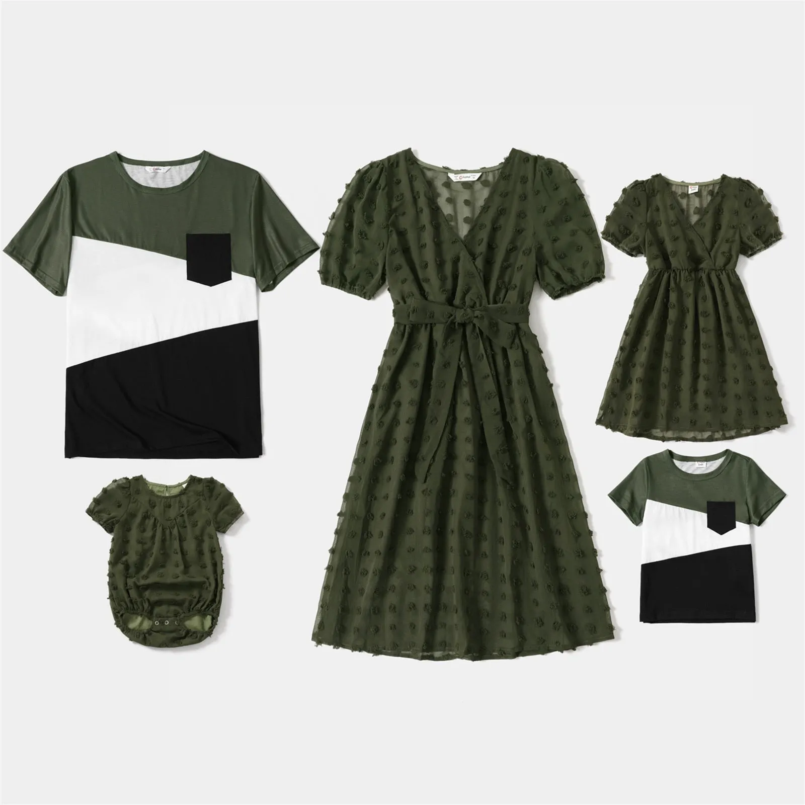 Cross V-Neck Short-Sleeved Dresses and T-Shirts - Matching Family Outfit - Swiss Dots Set