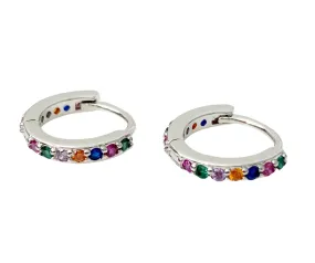 Cubic Zirconia Silver Huggie Hoops - Multi