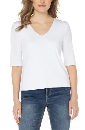 DOUBLE LAYER V-NECK RIB KNIT TOP