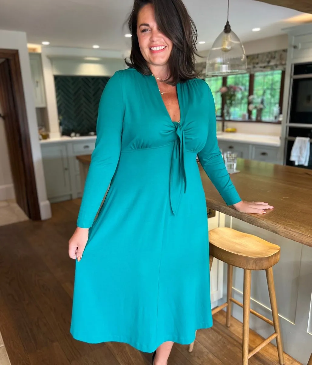 Emerald Green Tie Front Midi Dress