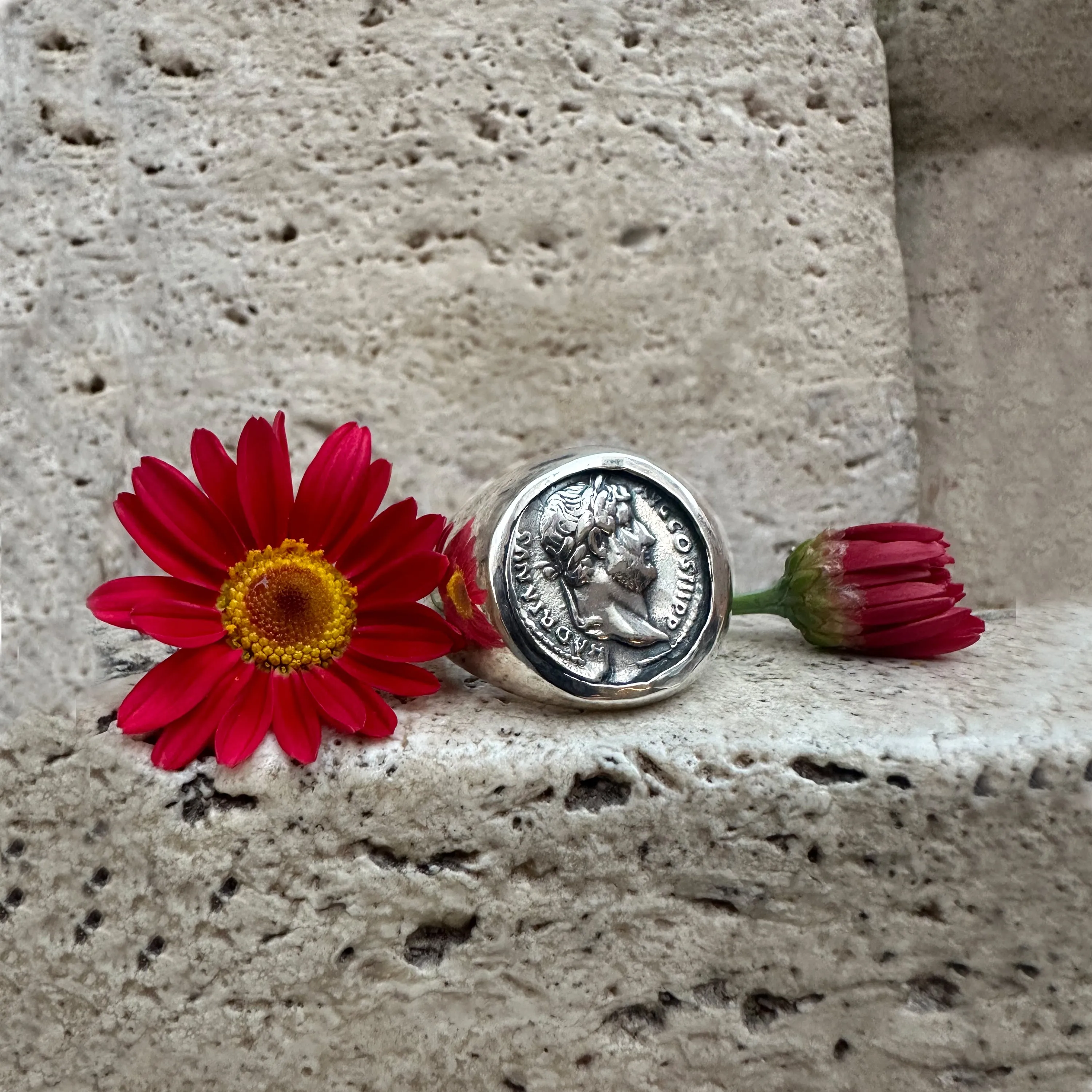 EMPEROR HADRIAN Authentic Ancient Roman Coin 2nd century AD Silver Ring