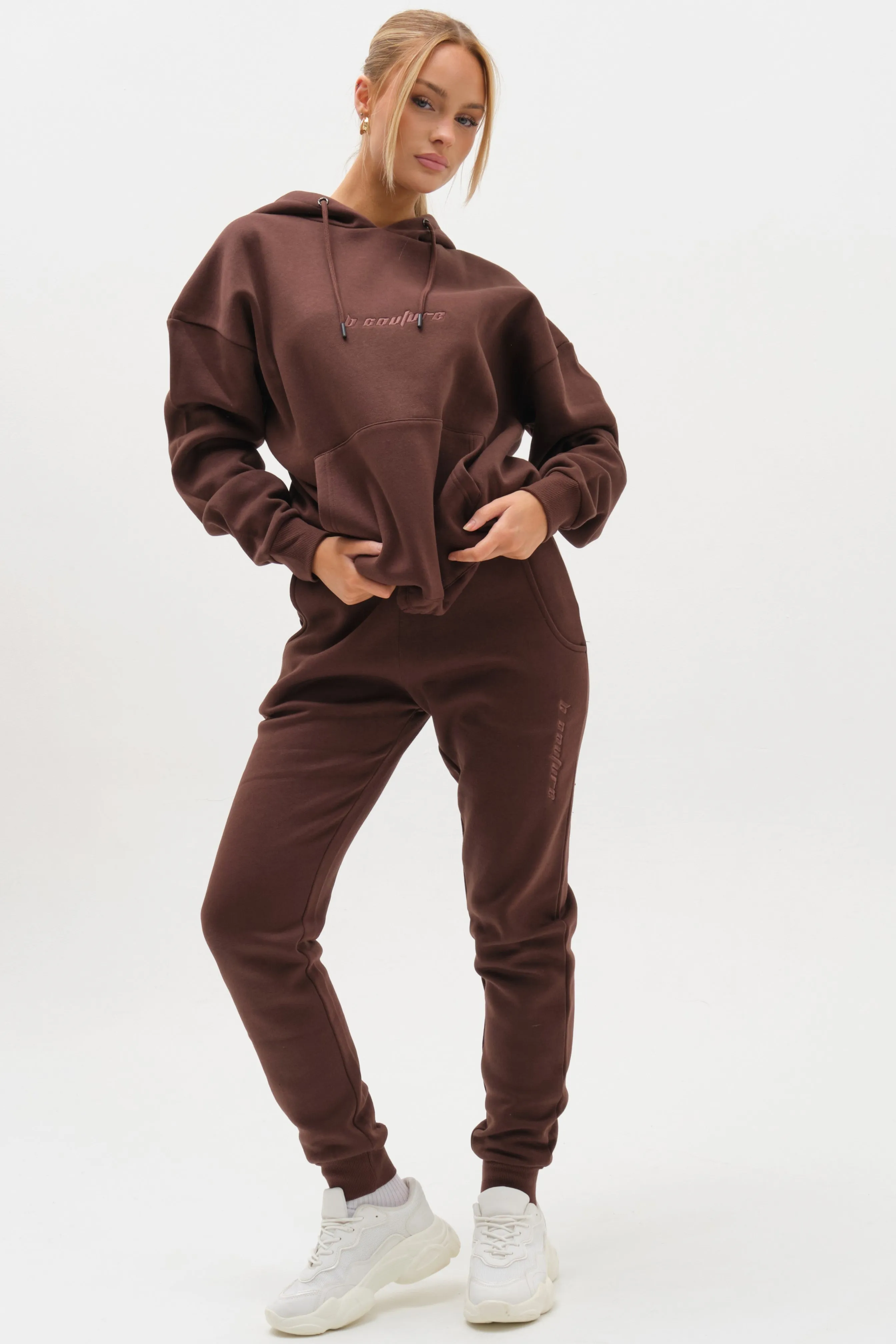 Essential Oversized Fleece Tracksuit - Brown