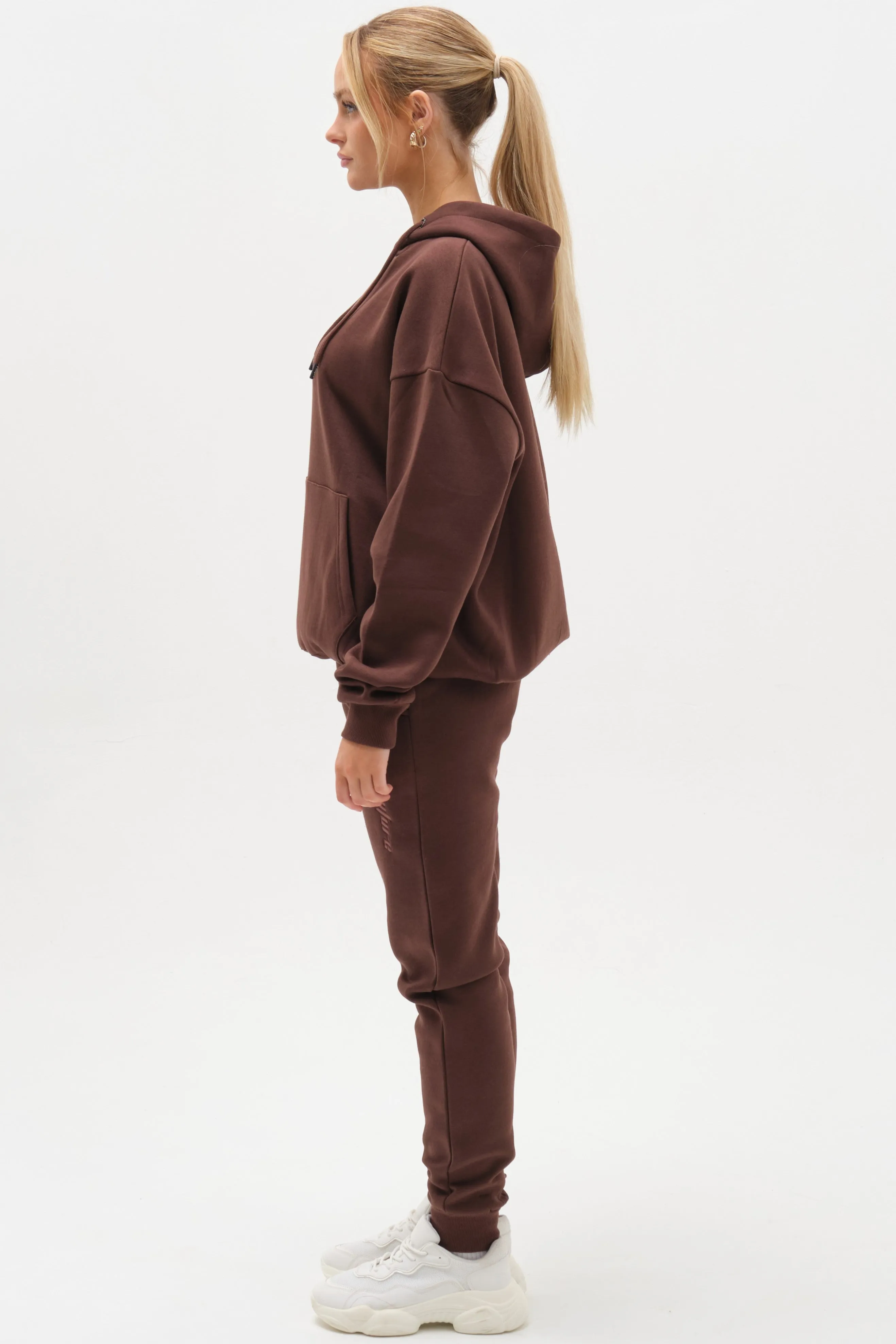 Essential Oversized Fleece Tracksuit - Brown