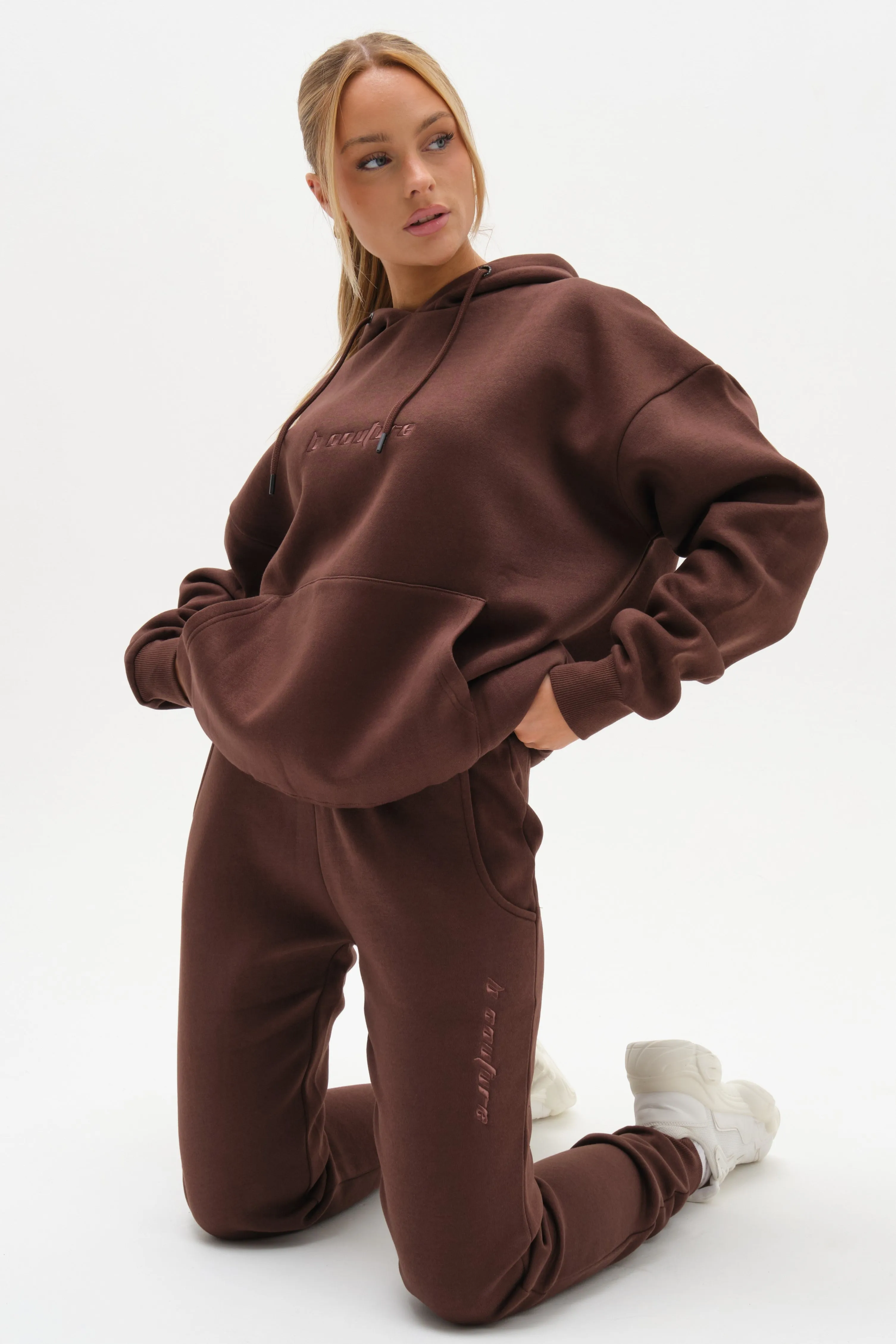 Essential Oversized Fleece Tracksuit - Brown