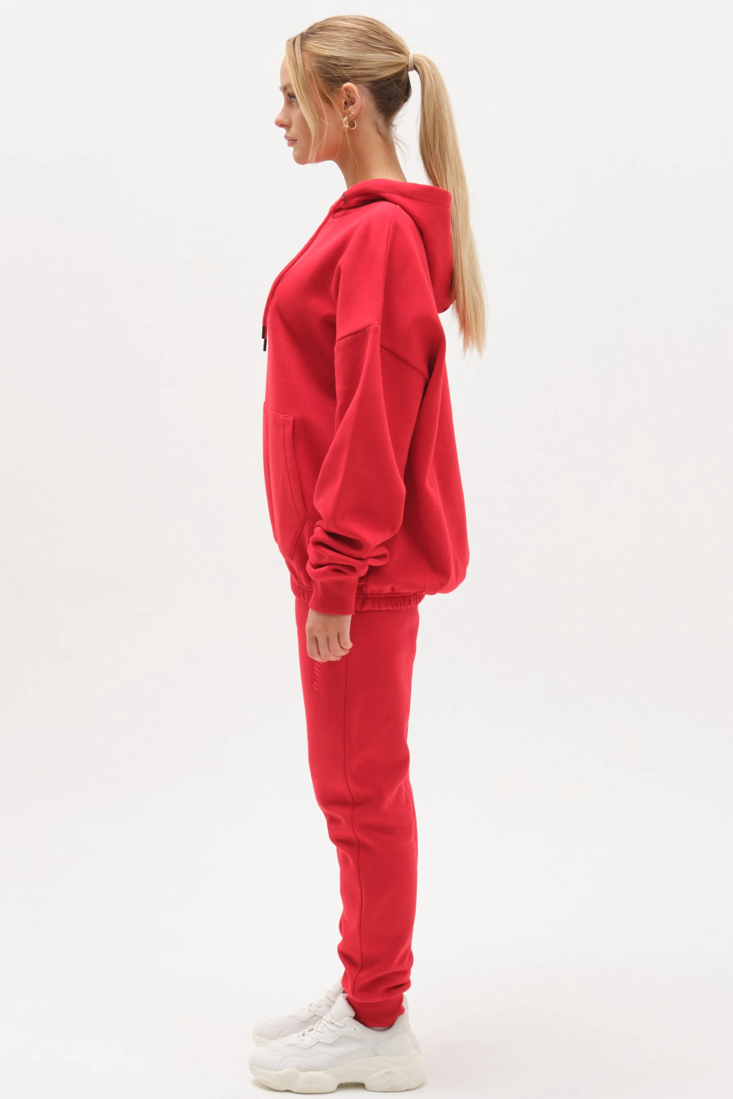 Essential Oversized Fleece Tracksuit - Red