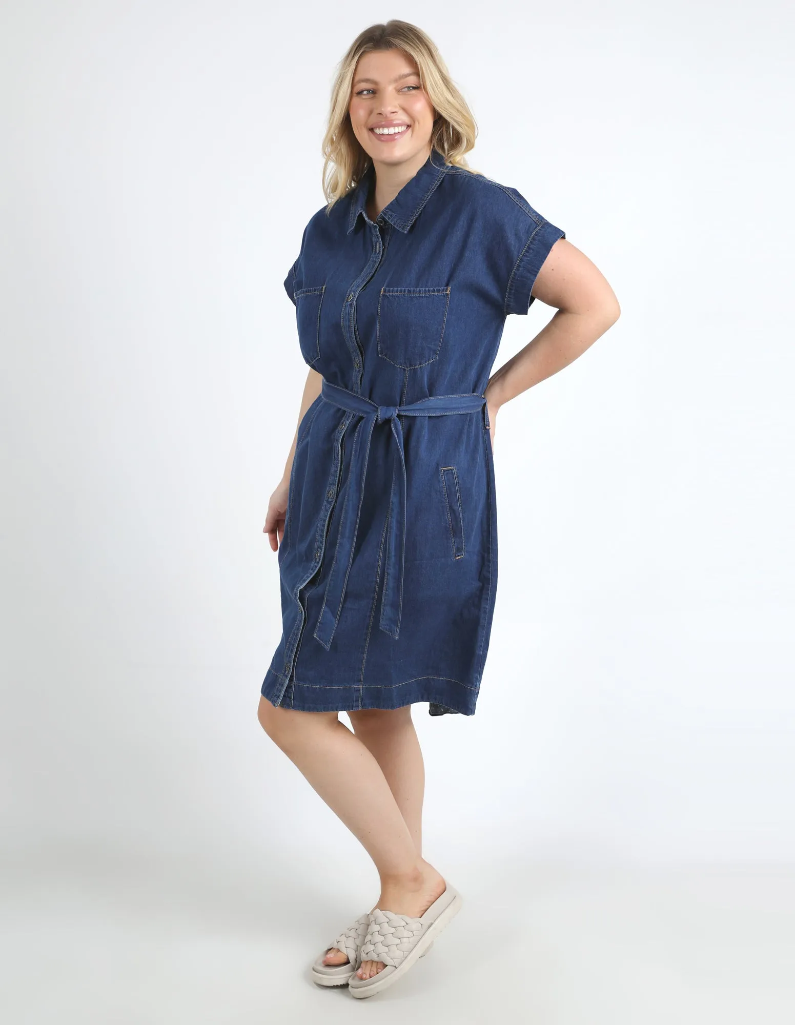 Everleigh Denim Dress Dark Blue Wash