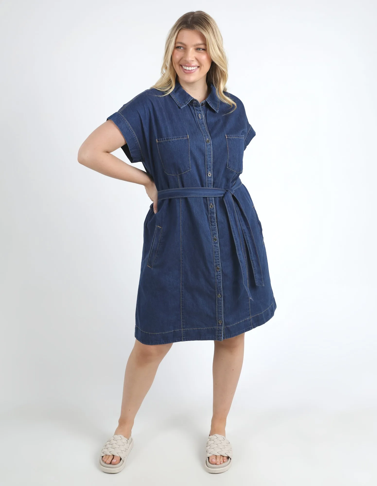 Everleigh Denim Dress Dark Blue Wash