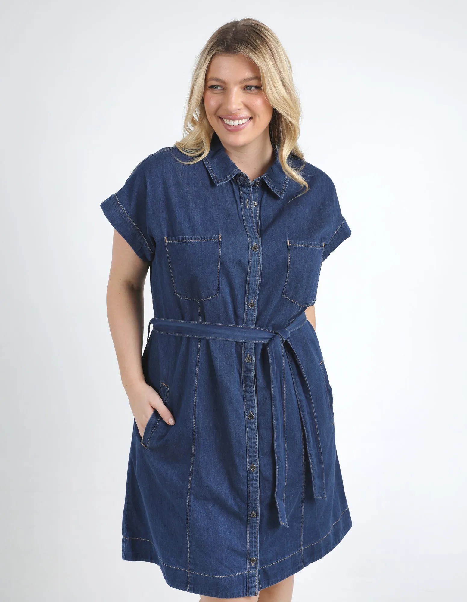 Everleigh Denim Dress Dark Blue Wash