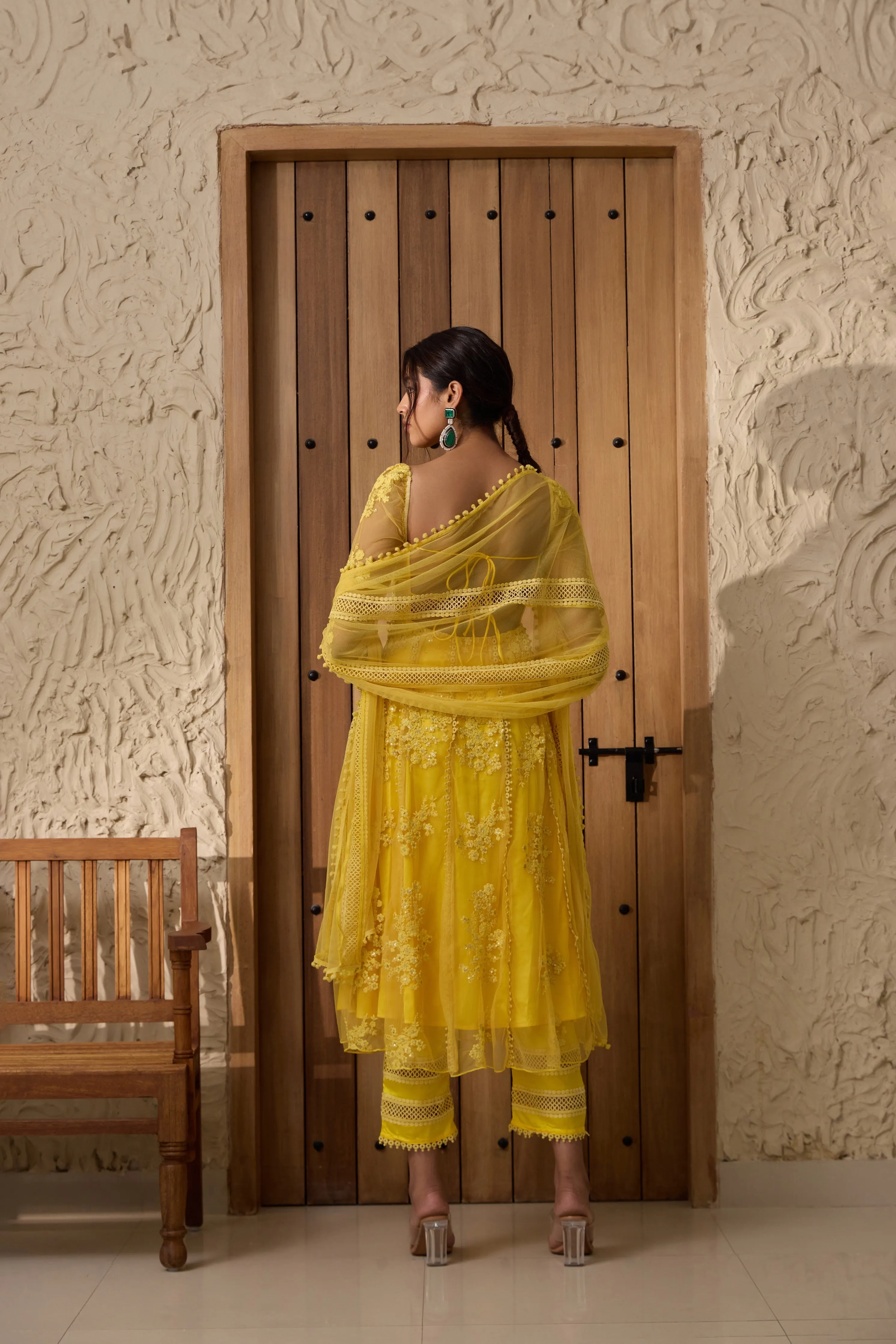 Fariha Yellow Embroidered Corset Anarkali Suit Set