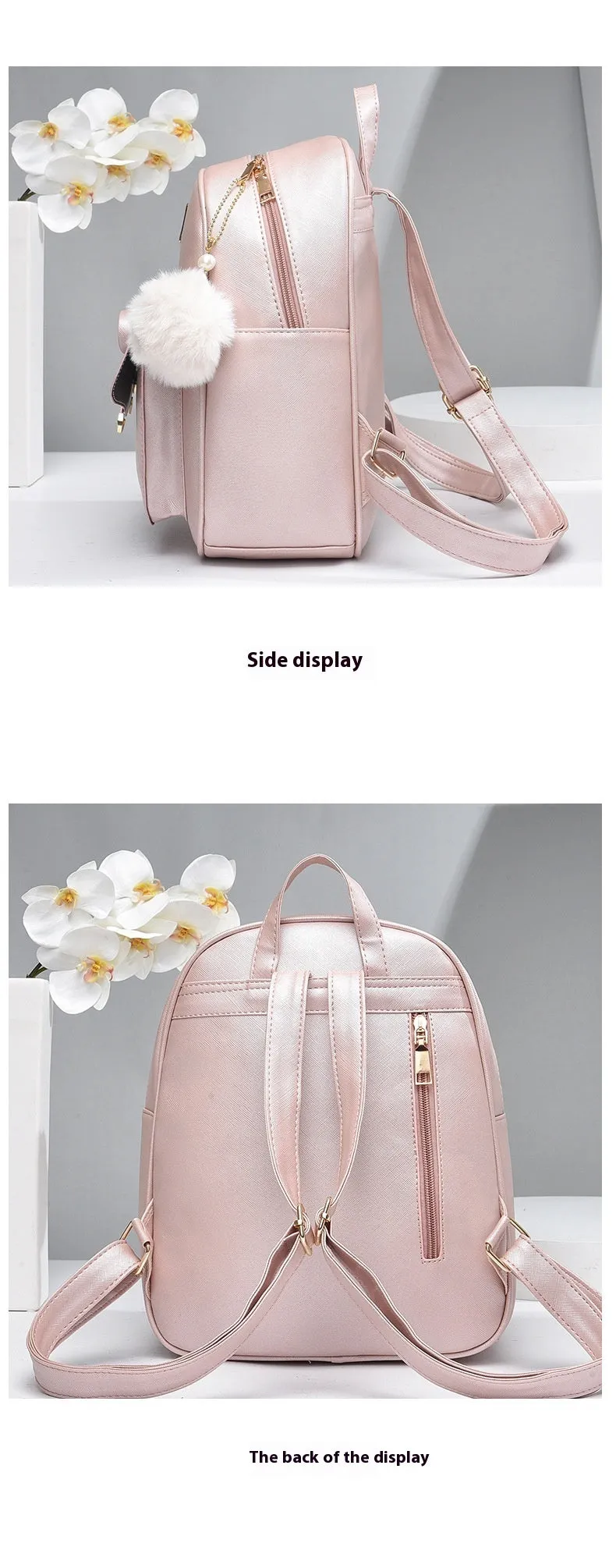 Fashion Women's PU Bow Bag Set - Cute Shoulder Backpack, Crossbody Bag, and Coin Purse (3pcs)