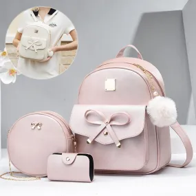 Fashion Women's PU Bow Bag Set - Cute Shoulder Backpack, Crossbody Bag, and Coin Purse (3pcs)