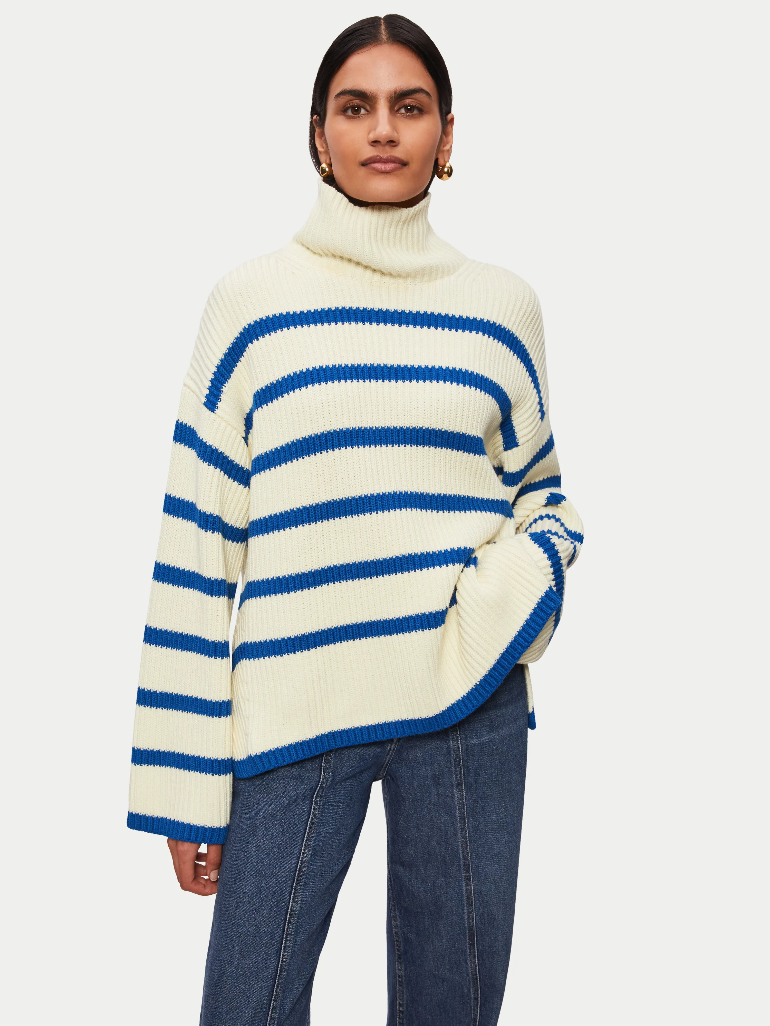 Fishermans Rib Stripe Jumper | Blue