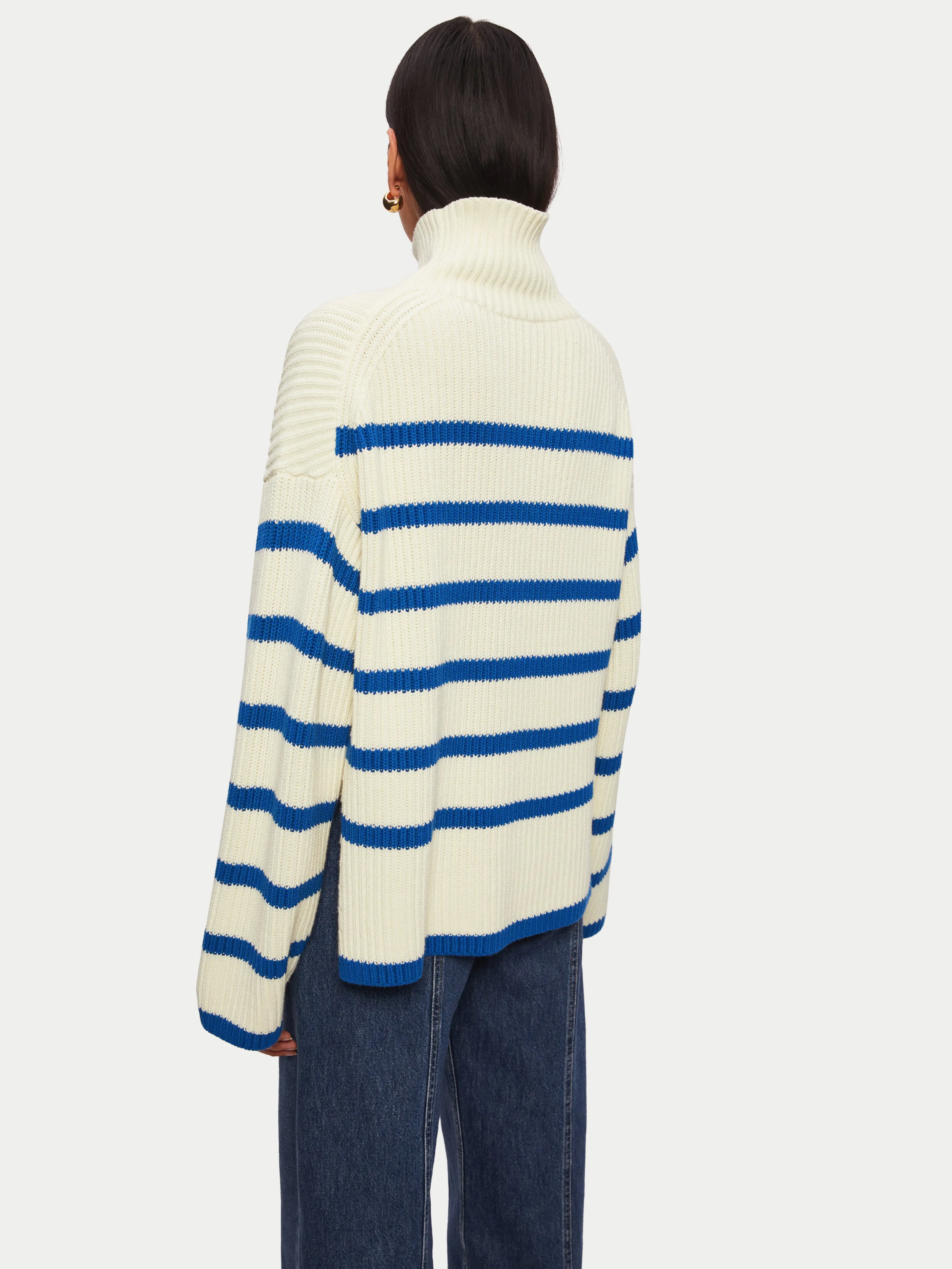 Fishermans Rib Stripe Jumper | Blue