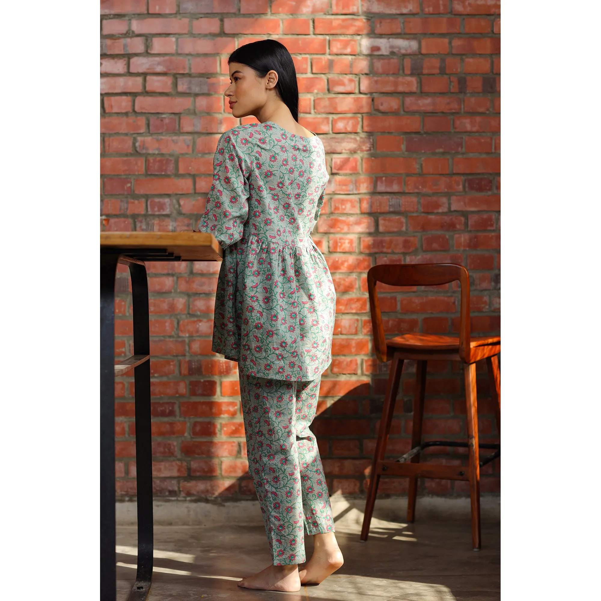 Floral Mosaic on Grey Loungewear Set